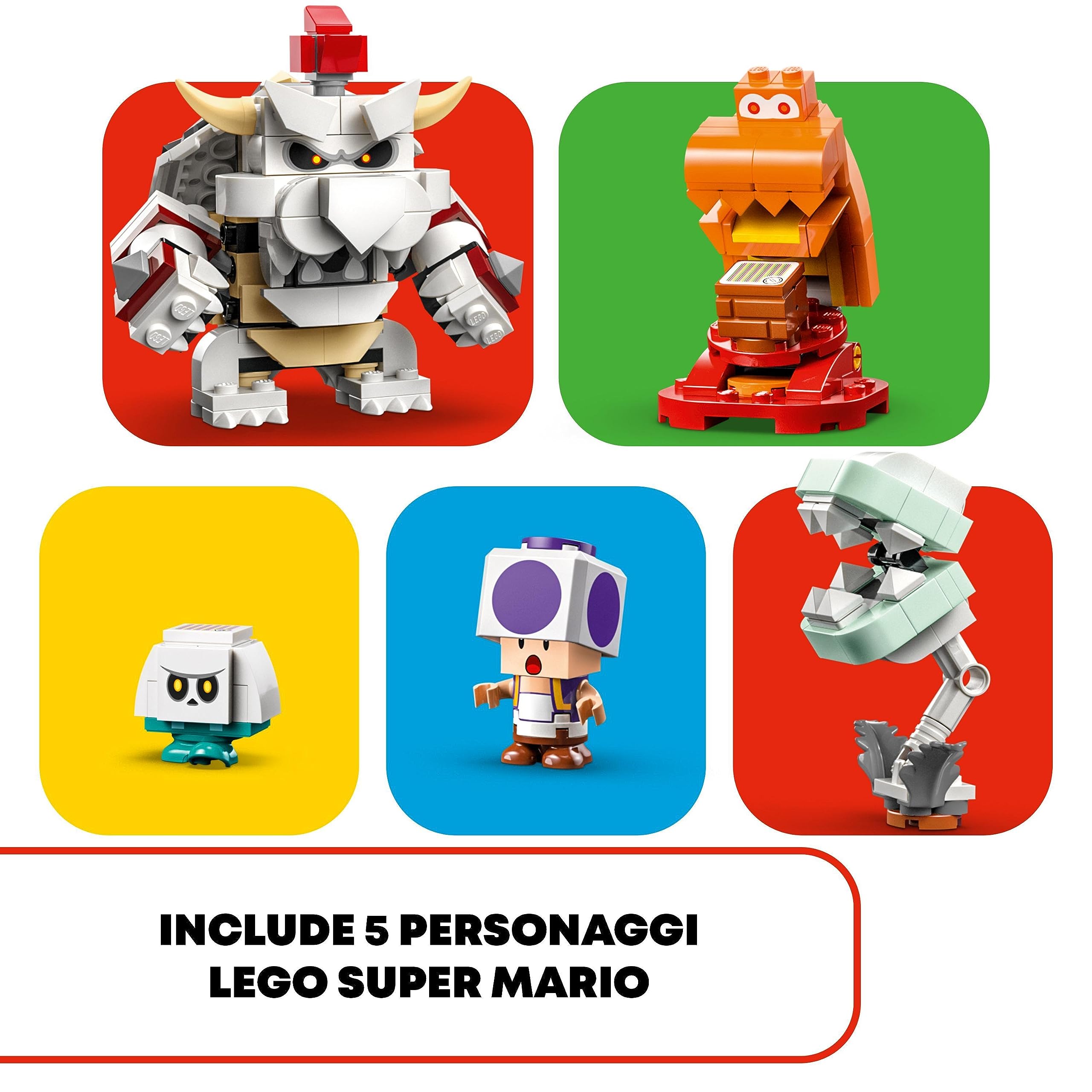 LEGO Super Mario Pack di Espansione Battaglia al Castello di Skelobowser con 5 Personaggi tra cui Toad Viola, Piantosso Piranha Ossea e il Goombosso, Giochi per Bambini e Bambine da 8 Anni 71423