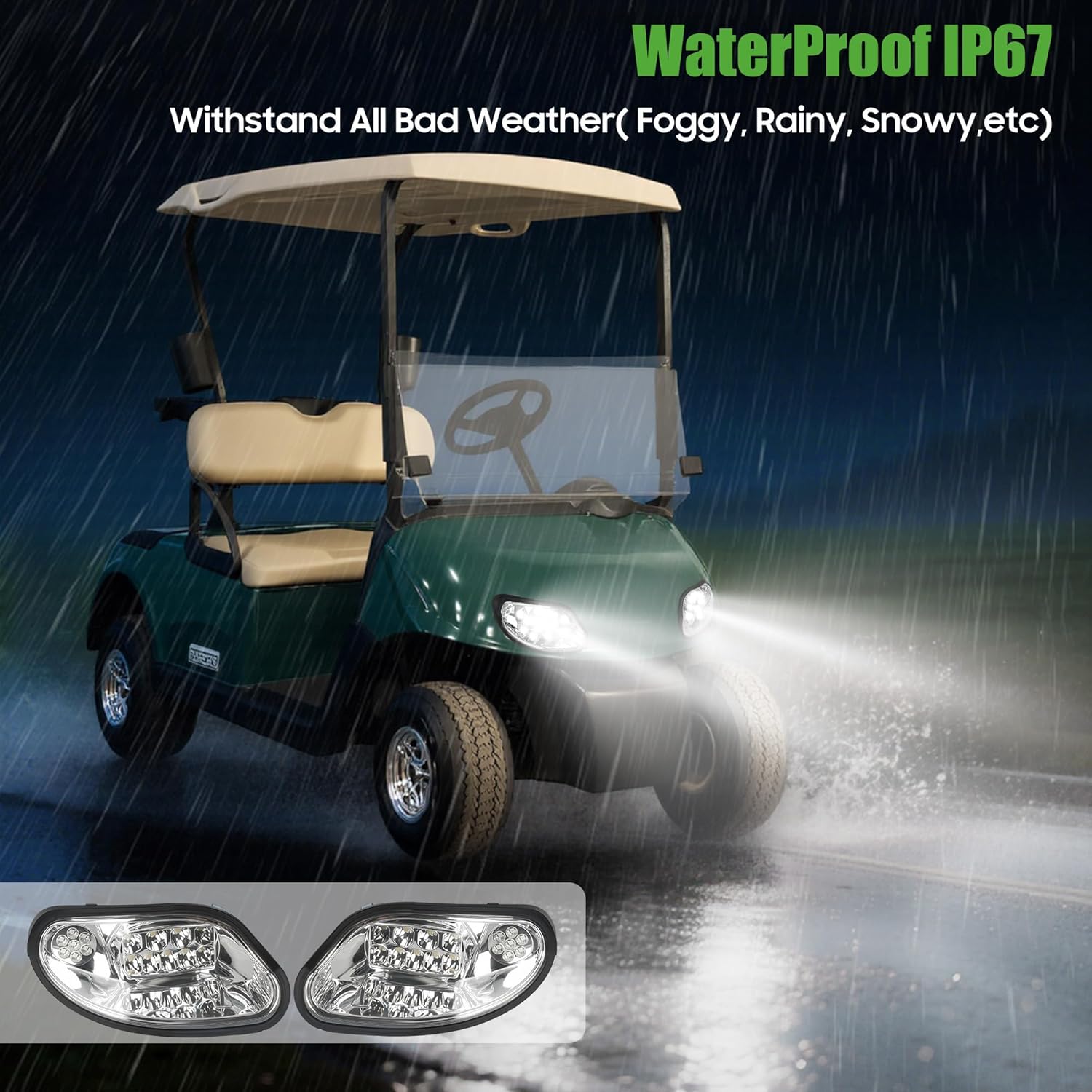 10L0L Golf Cart Headlights for EZGO TXT/T48 (2014-Up) - Driver & Passenger Side Replacement, 12V Bright Headlights Direct Fit Gas/Electric Models