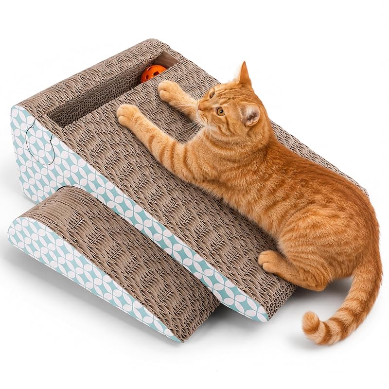 Arranhador para Gatos em Papelão Ondulado com Bola e Catnip PrimePets 2 em 1