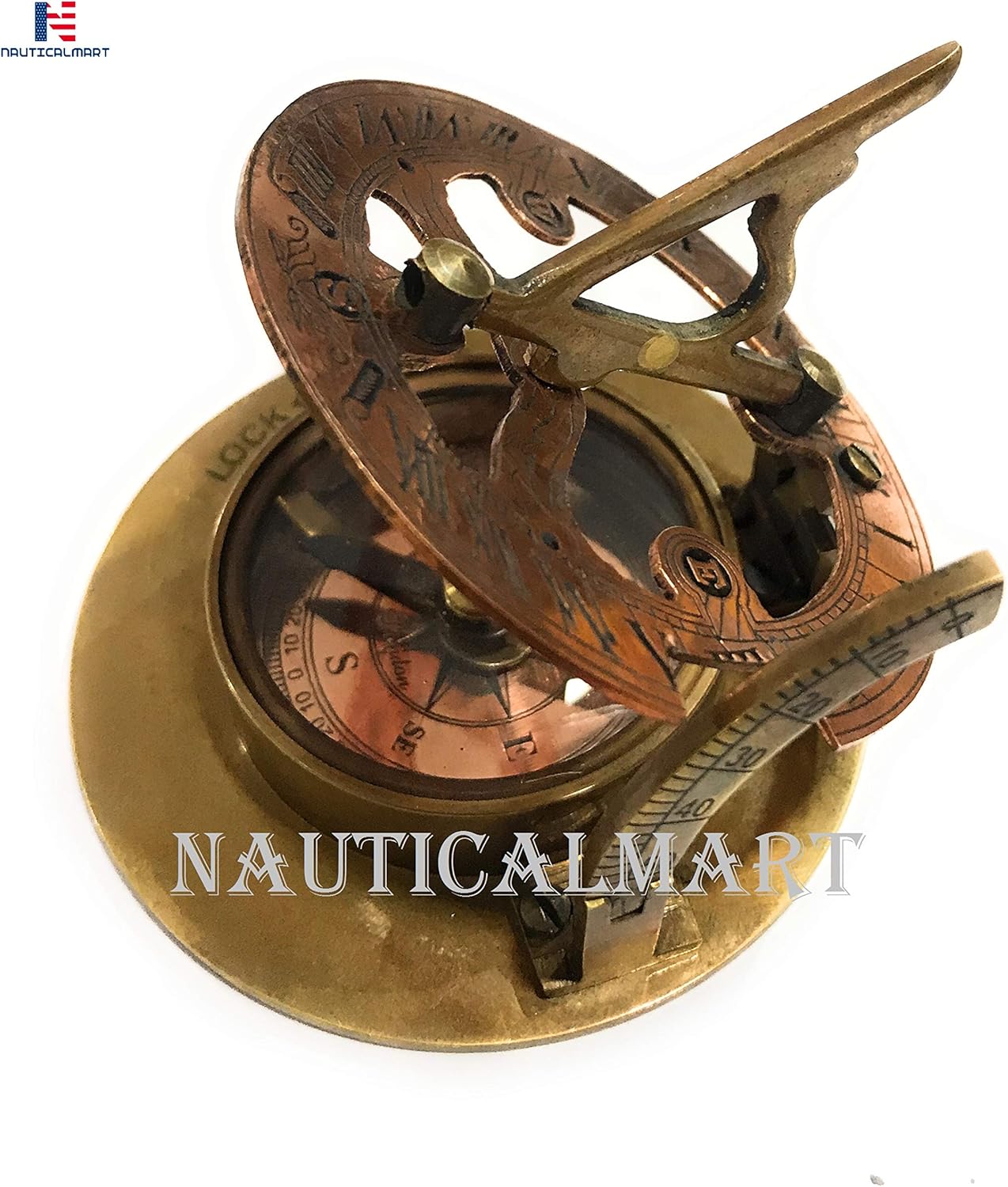 Brass Sundial Compass - Open Compass - Steampunk Accessory - Antiquated Finish - Beautiful Handmade Gift - Calibrated Sundial Clock Vintage Gift