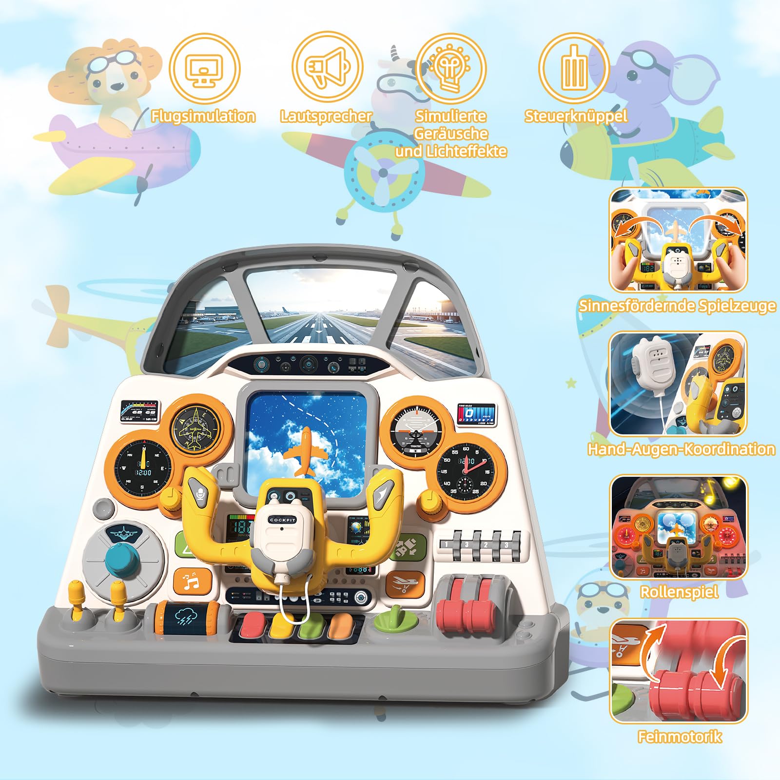 Mostop Giocattolo per volante, giocattolo educativo interattivo sensoriale con luce sonora, per giochi finti, abilità motorie e sviluppo cognitivo, per bambini dai 18 mesi in su