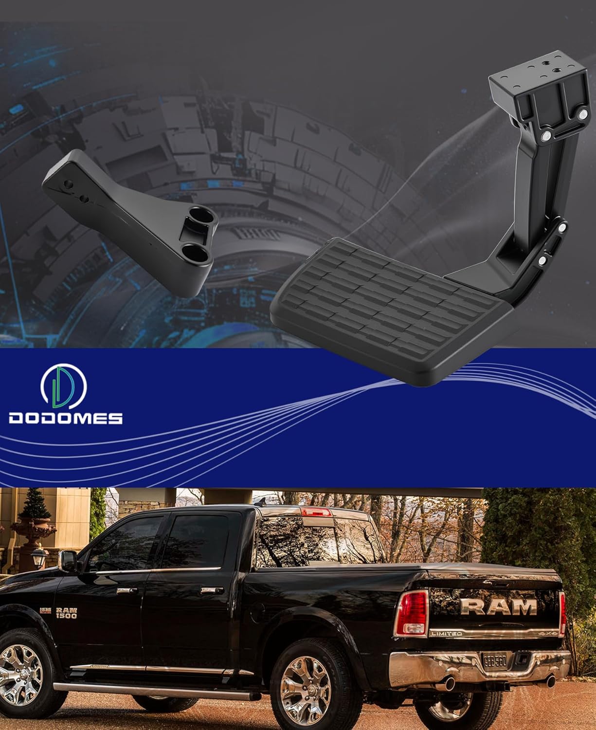 Rear Bed Step Retractable Truck Bumper Replacement for Dodge Ram 1500 2009-2018 Ram 2500 3500 2010-2018 (Excludes Dual Exhaust & EcoDiesel Models) Retractable Truck Tailgate Bumper Step #75306-01A