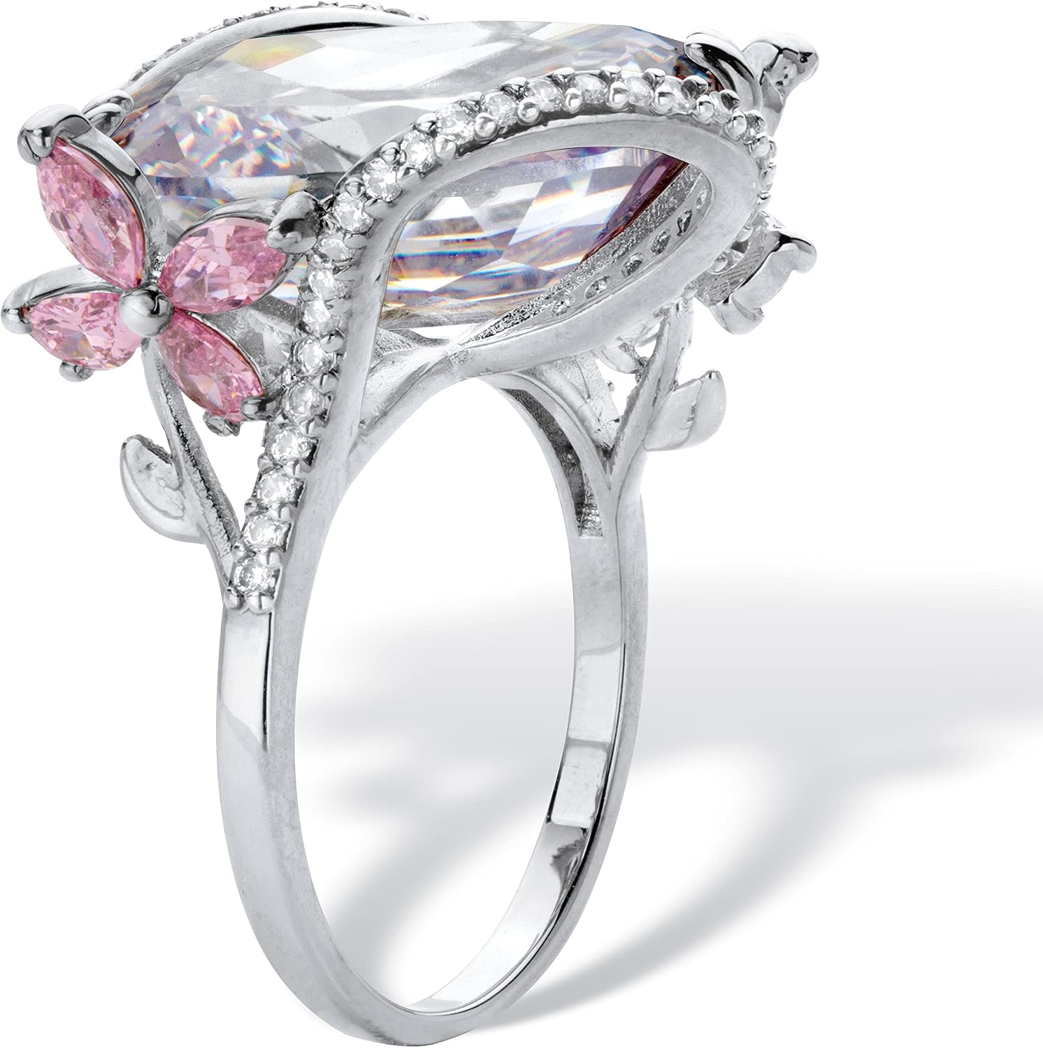 PalmBeach Jewelry Gold-Plated or Platinum-Plated Cushion Cubic Zirconia Flower or Butterfly Ring Size 10
