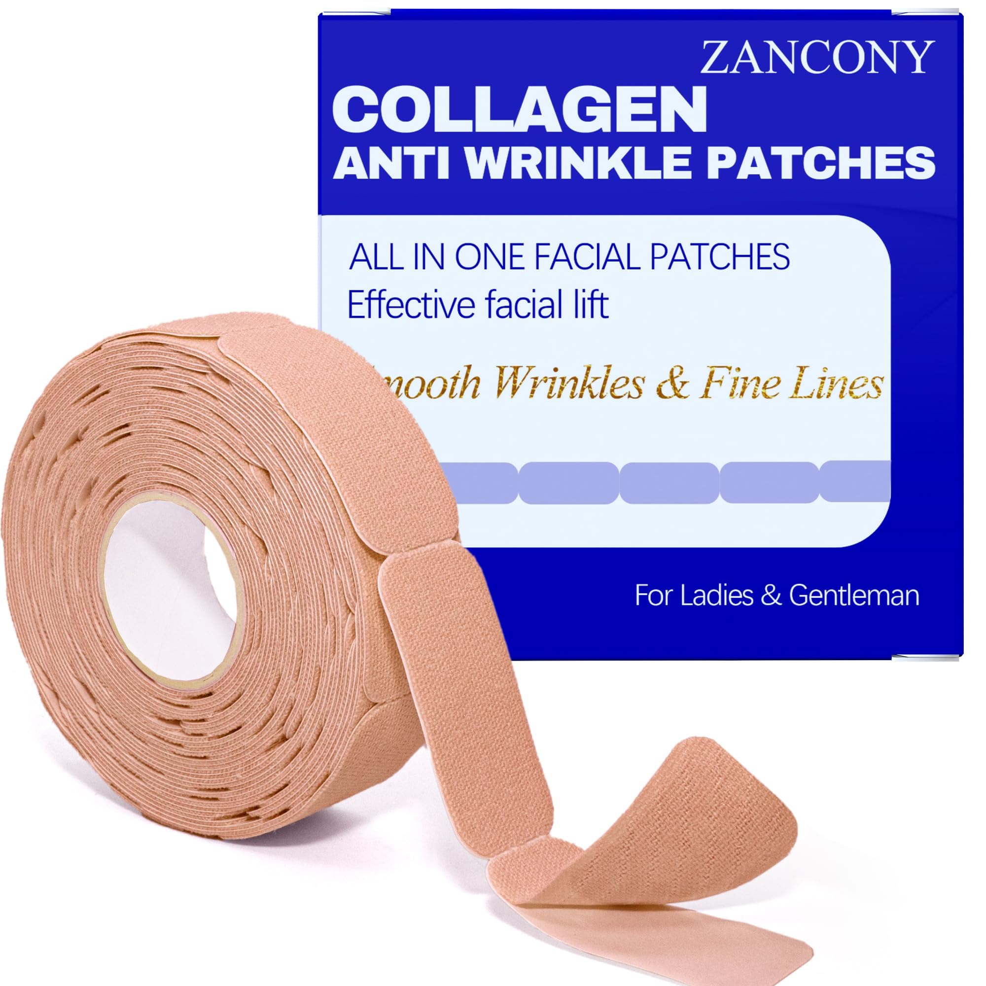 Collagen Tape for Wrinkles - 2026 New Version 125 Pcs Face Tape for Wrinkles Overnight, Improve Fine Lines & Boosts Skin Elasticity, Pre Cut Use For Facial Forehead, Smile Lines, Nasolabial Folds,Zygo beige