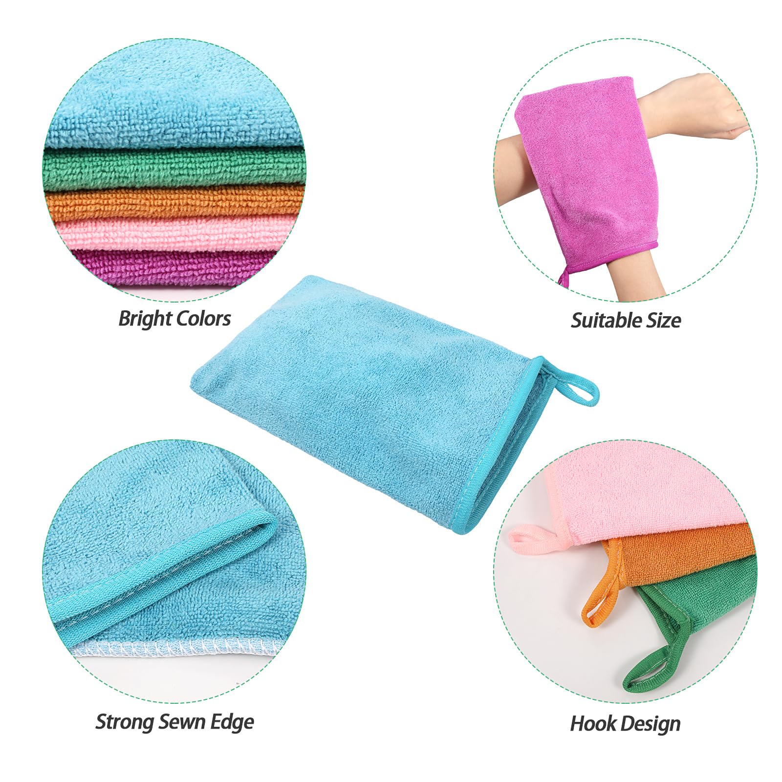 PHOGARY 5pcs Microfibre Face Body Wash Mitts, Lightweight Absorbent Towel Cloths for Body & Makeup Removal, spa Washcloth - Image 4