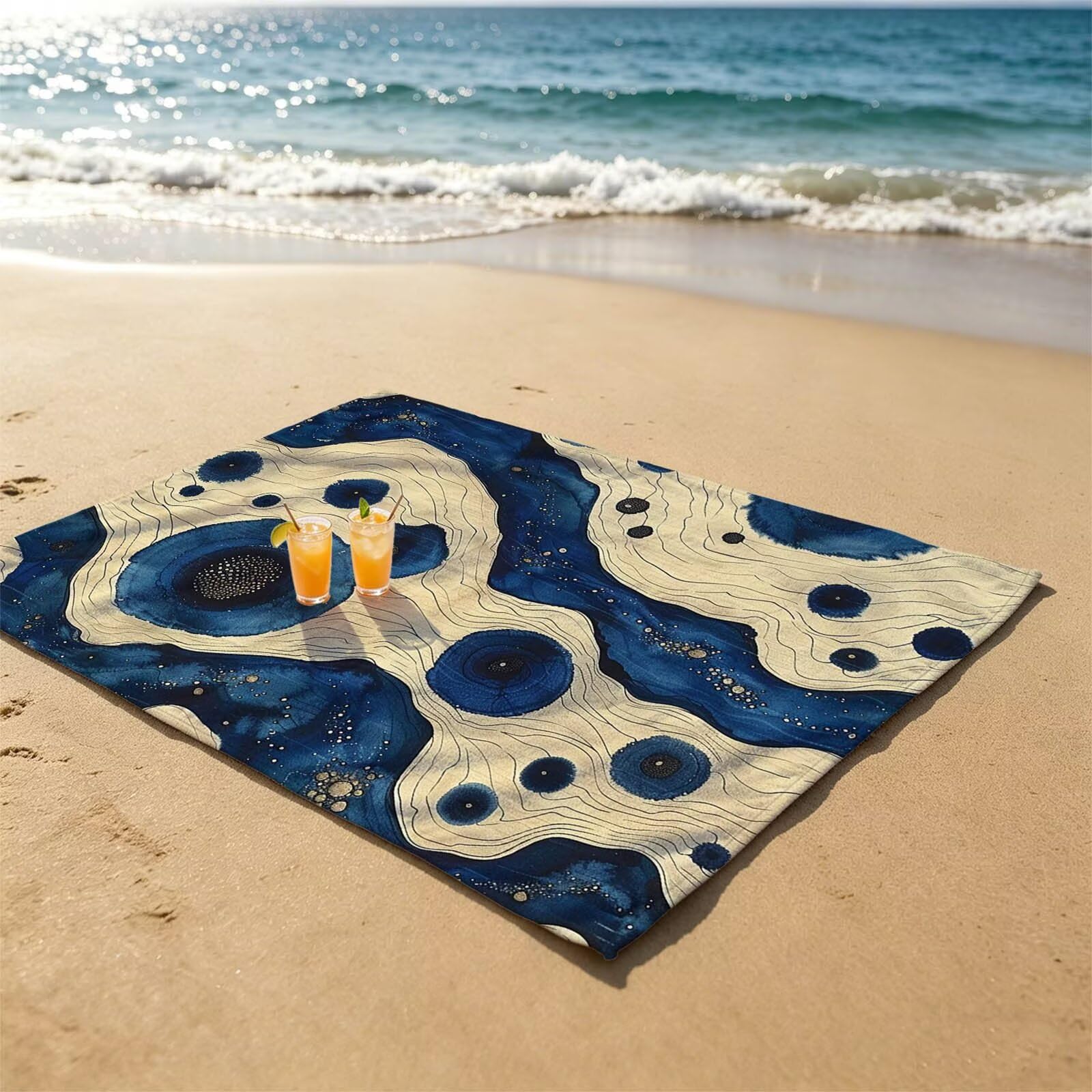 Toalla Playa Grande 220x160 Vacaciones Accesorios Viaje, Toalla Playa Redondo Suave Cómodo Secado Rápido, Raya Toallas Baño Grandes 160 x 220cm para Yoga Fitness Natación Sauna Baño Regalo XTLS-4412
