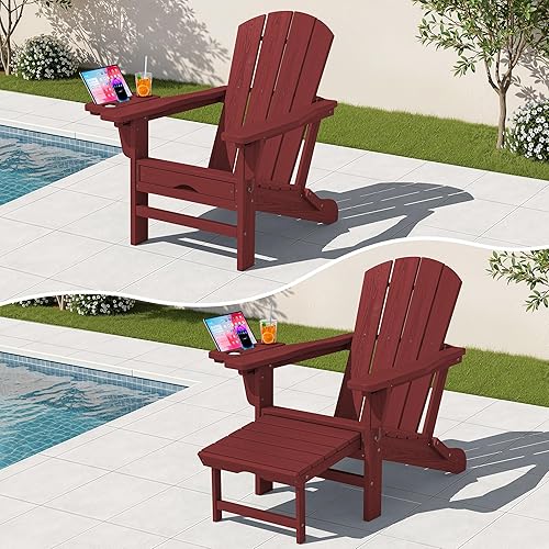 Miniatura 45 de KINGYES Silla Adirondack plegable ajustable con otomana retráctil, silla reclinable Adirondack de polietileno de alta densidad con soporte para Negro