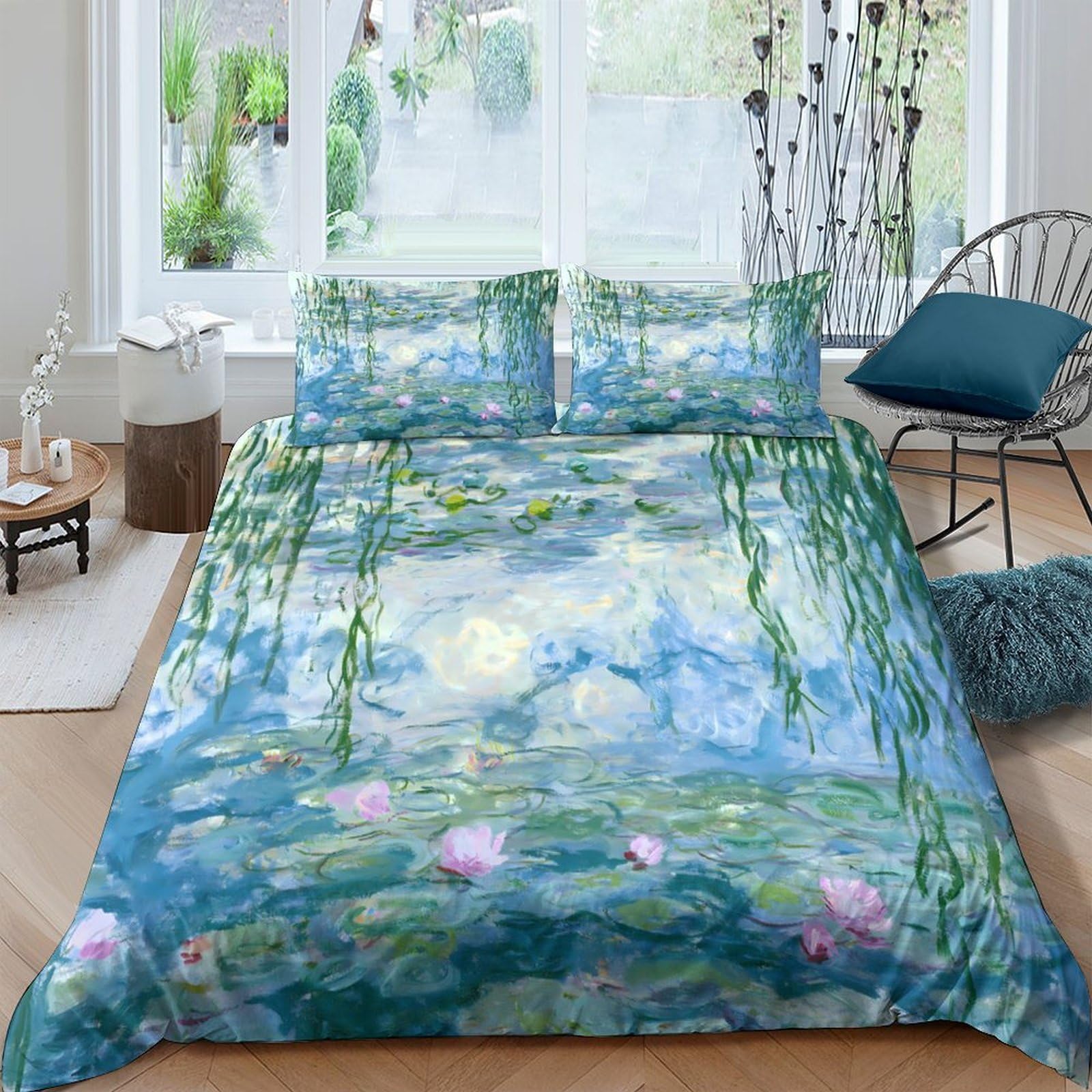 Ctjqhvkz Style-7 3D Printed Monet Water Lilies Fitted Sheet Microfiber Soft Art Bedroom Bed Cover For Home Dorm Decoration Single（135X200cm）