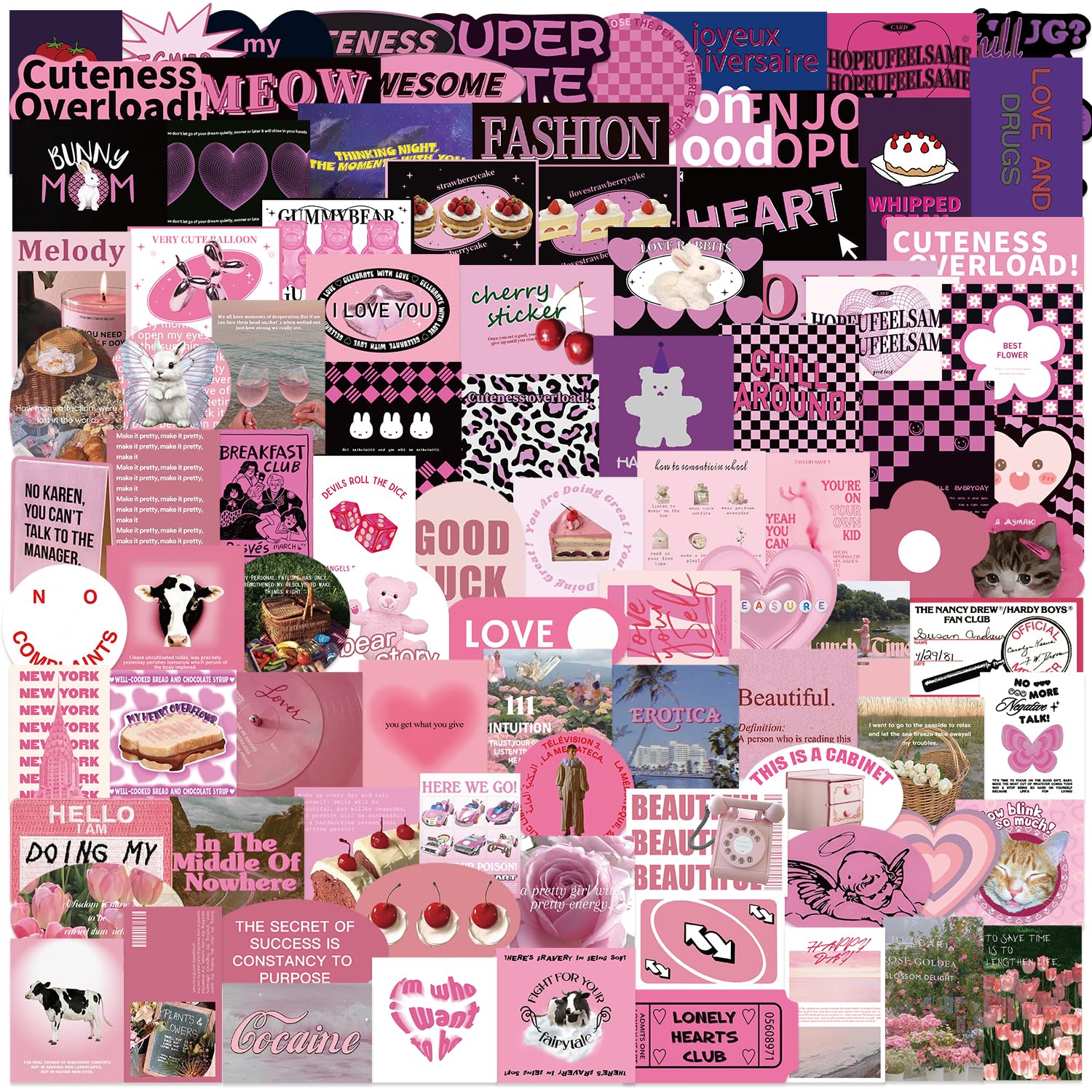 100pcs Cute Stickers Pack - Coquette Aesthetic Vinyl Stickers, Waterproof Laptop & Water Bottle Stickers for Girls, Teens - Unique Designs (No Repeats!)
