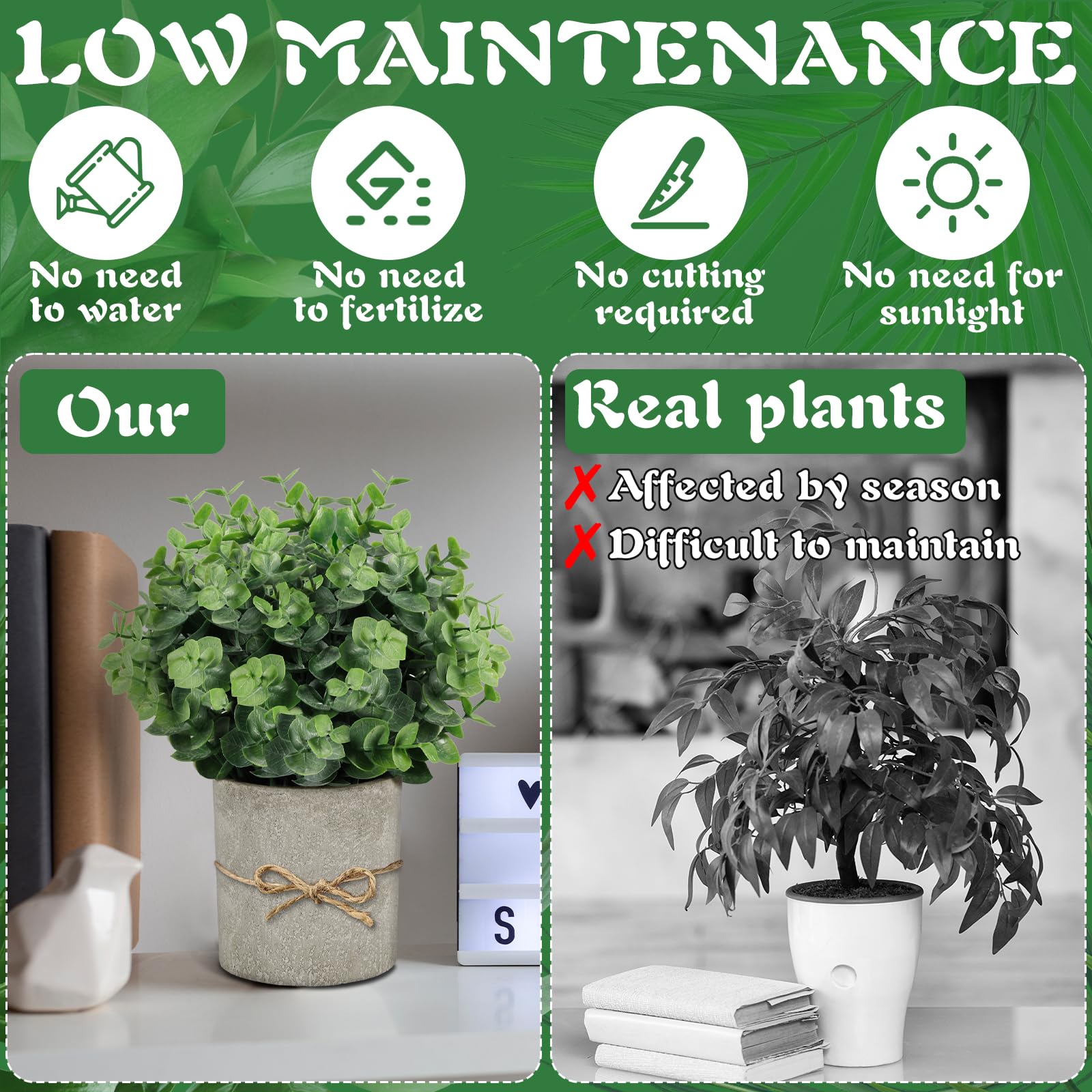 4 Piante Finte Da Interno In Vaso - Decorazioni Verdi Per Casa, Ufficio O Bagno, Senza Manutenzione