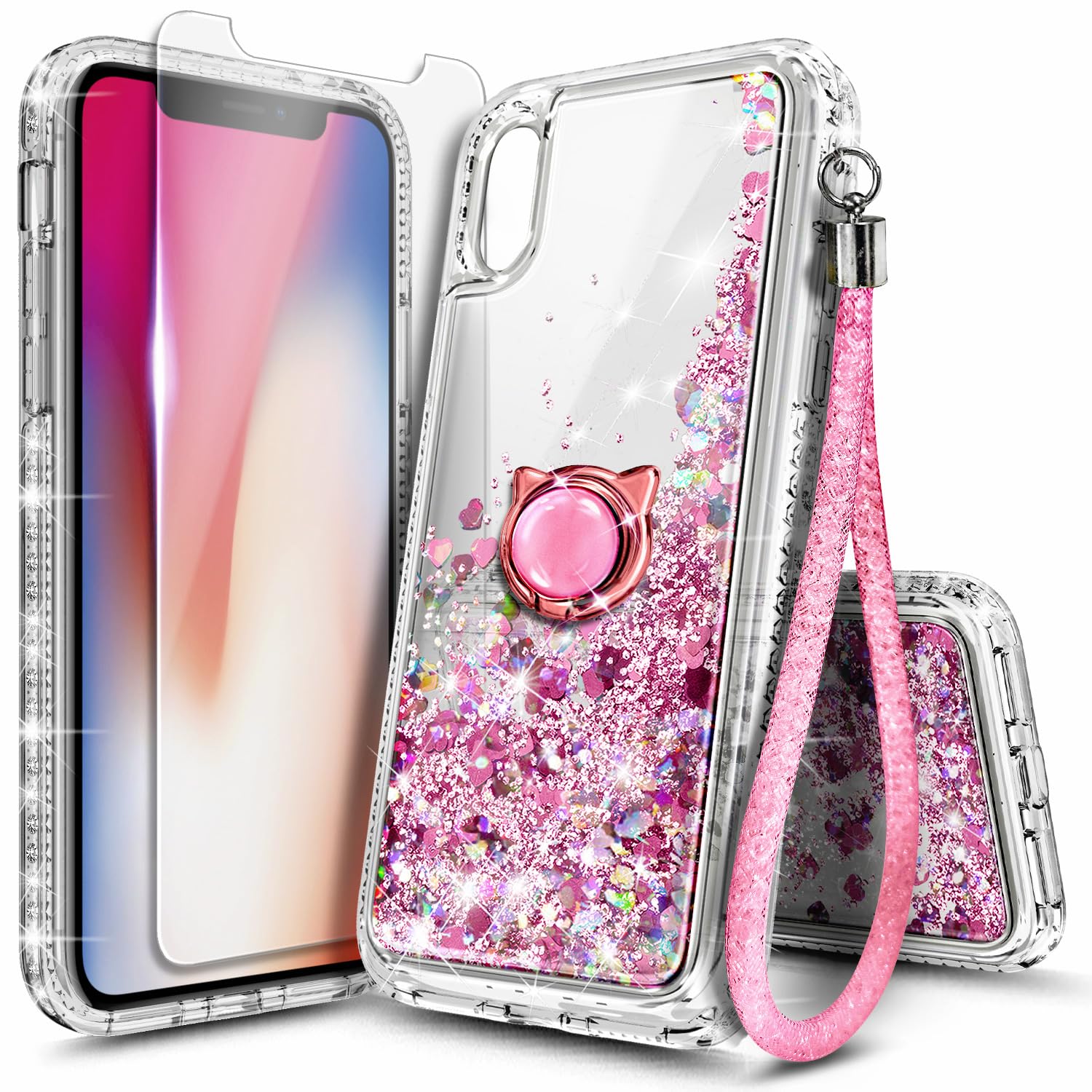 NGB Designed for iPhone XR Phone Case, Cute Liquid Glitter, Rose Gold