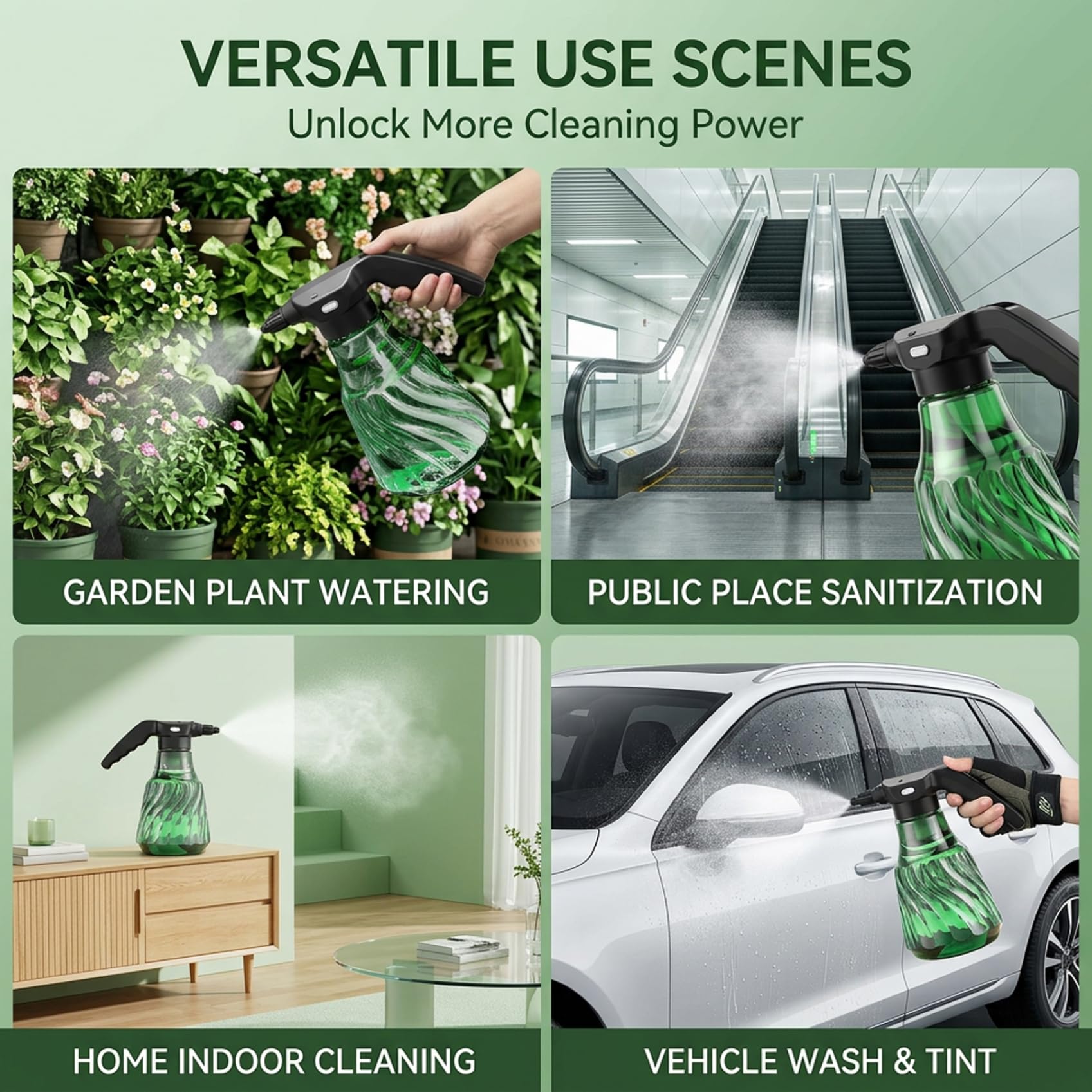 Vaporisateur automatique électrique 2000 ml brumisateur rechargeable pour plantes d'intérieur avec deux modes de pulvérisation et longue buse vaporisateur ergonomique.
