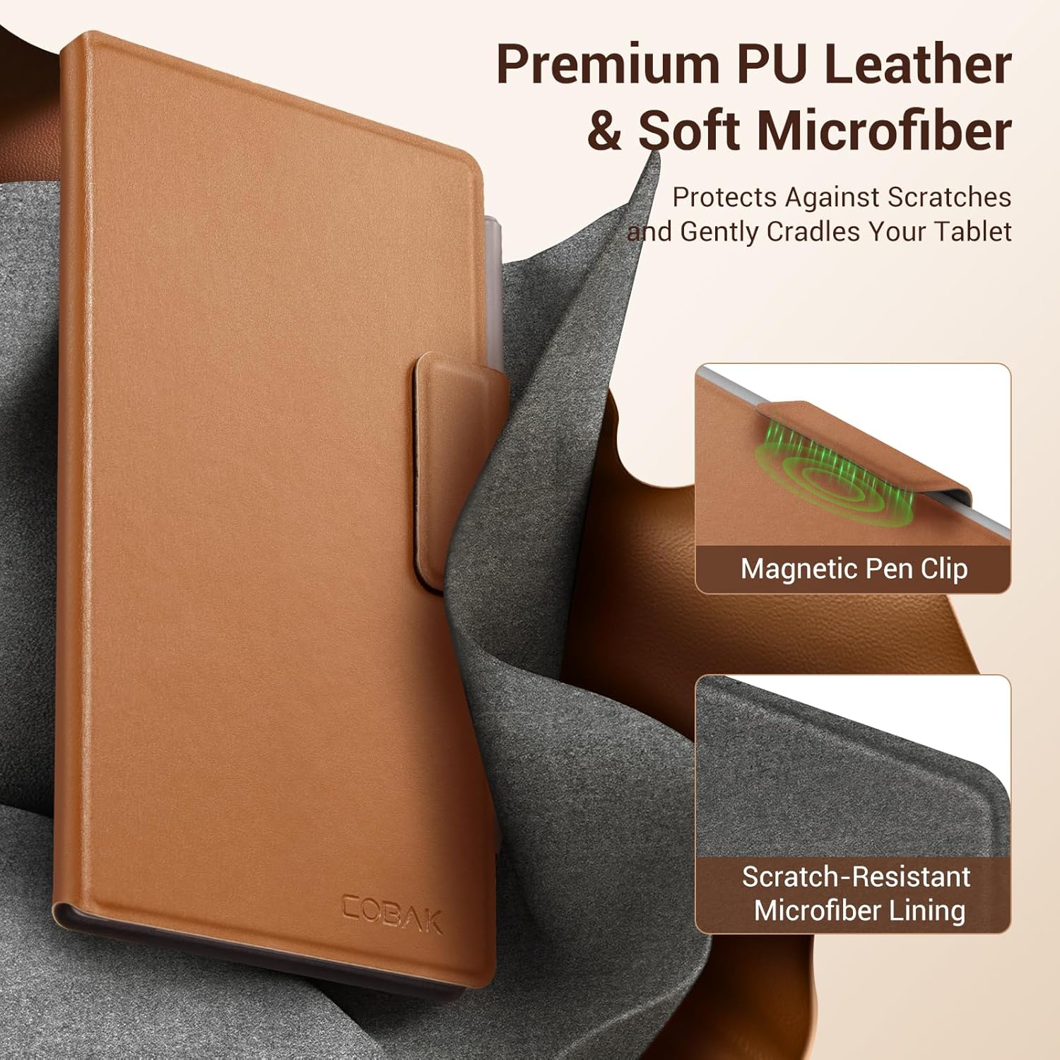CoBak Magnetic Case for Remarkable Paper Pro Move 7.3" 2025 Released- Smart Auto Sleep/Wake Folio Lightweight Protective Cover with Pen Holder Flap (Brown) - Image 3