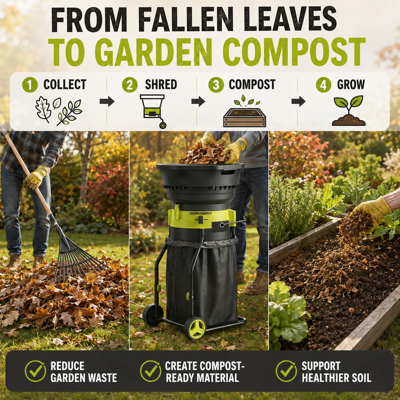 Broyeur De Feuilles Électrique 8000 Tr/Min, 2500 W Pour Compostage