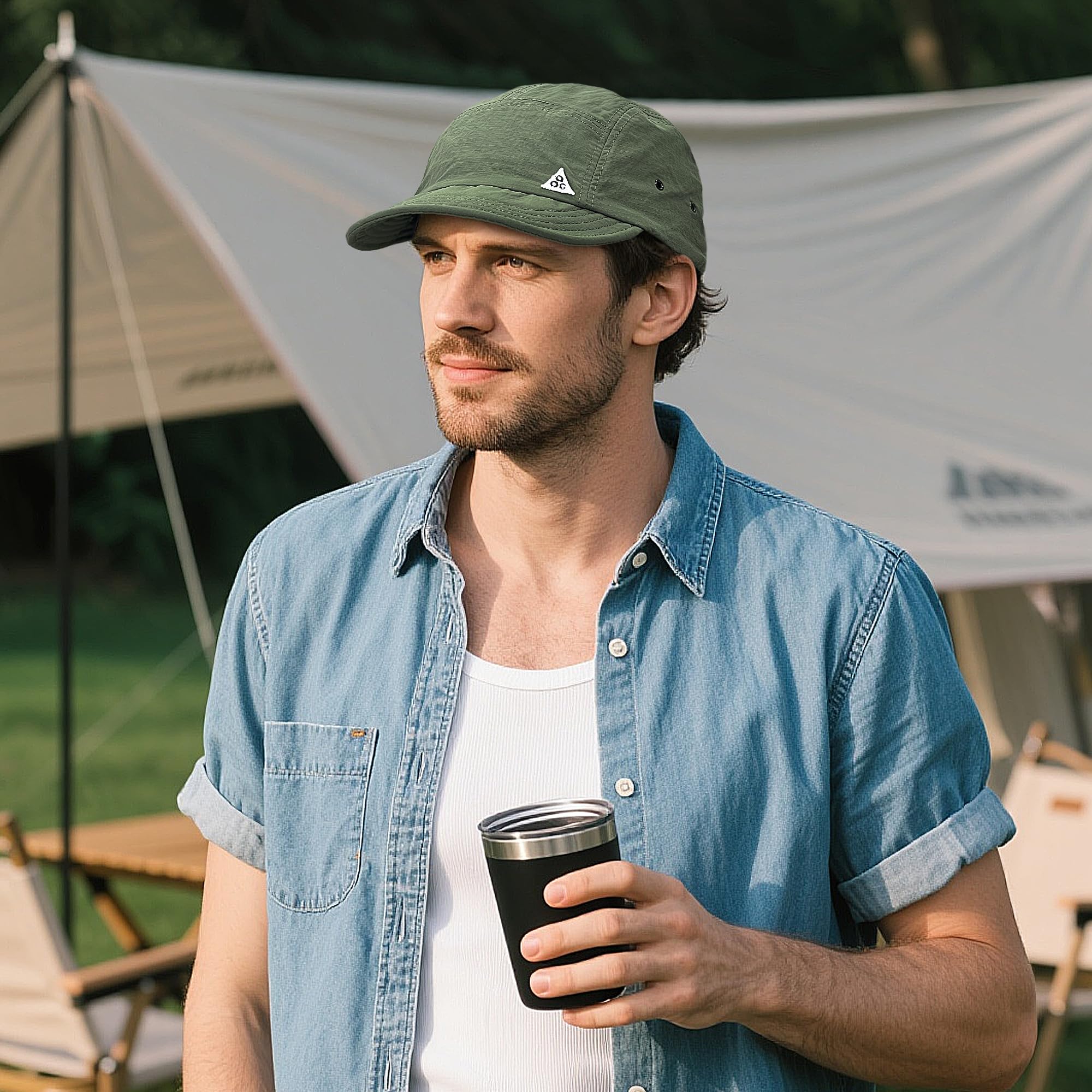 Sombreros de ala corta de secado rápido para hombres, 5 paneles, gorra de béisbol impermeable, gorra de senderismo al aire libre, gorra de cadete de factura plana, Cdus-ddy1-verde, Talla 2