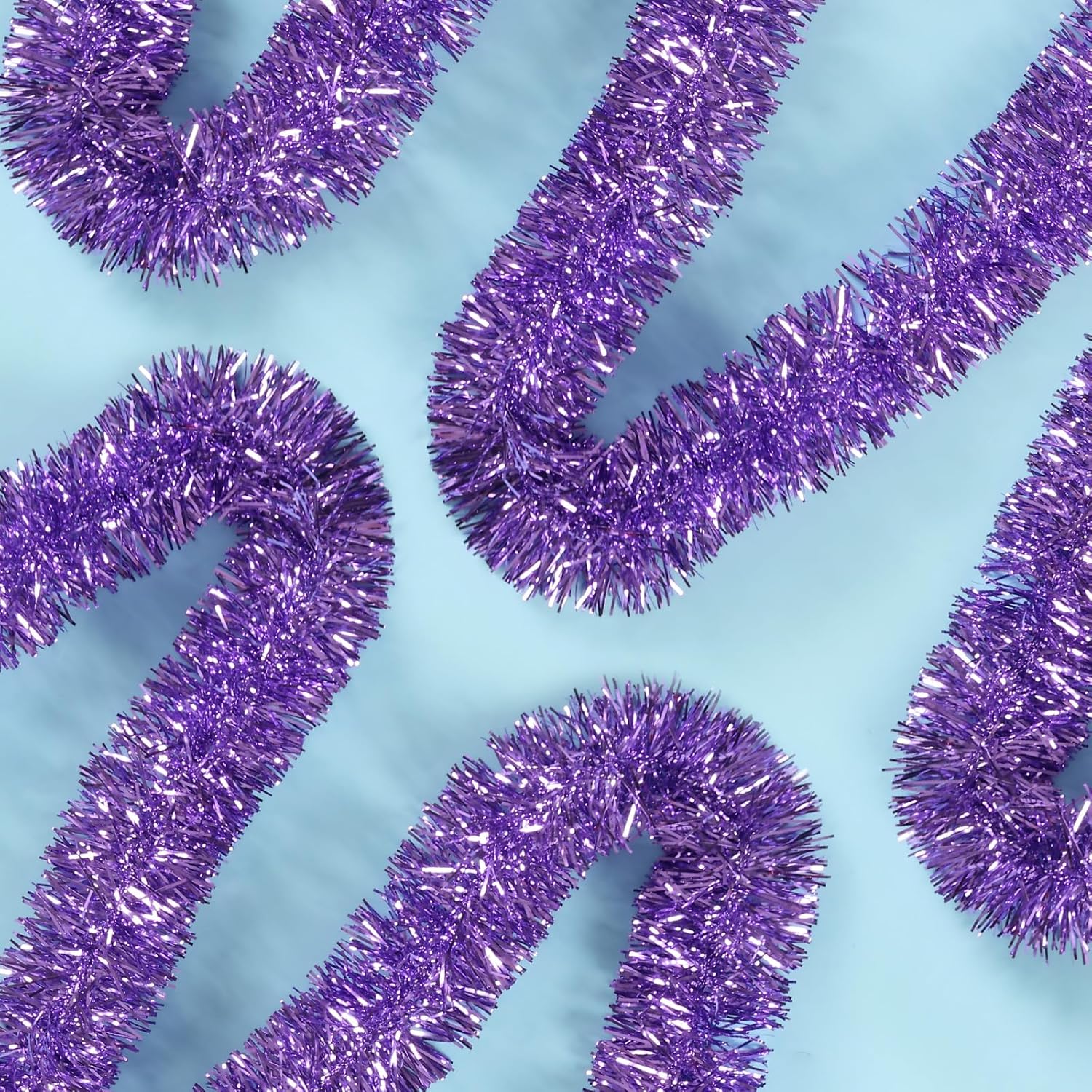 50 Feet Purple Tinsel Garland Christmas Foil Tinsel Garland Decoration Metallic Banner Wall Hanging Tinsel Streamers Garland for Christmas Tree Birthday Party Decorations (3.54" x 50', Light Purple)