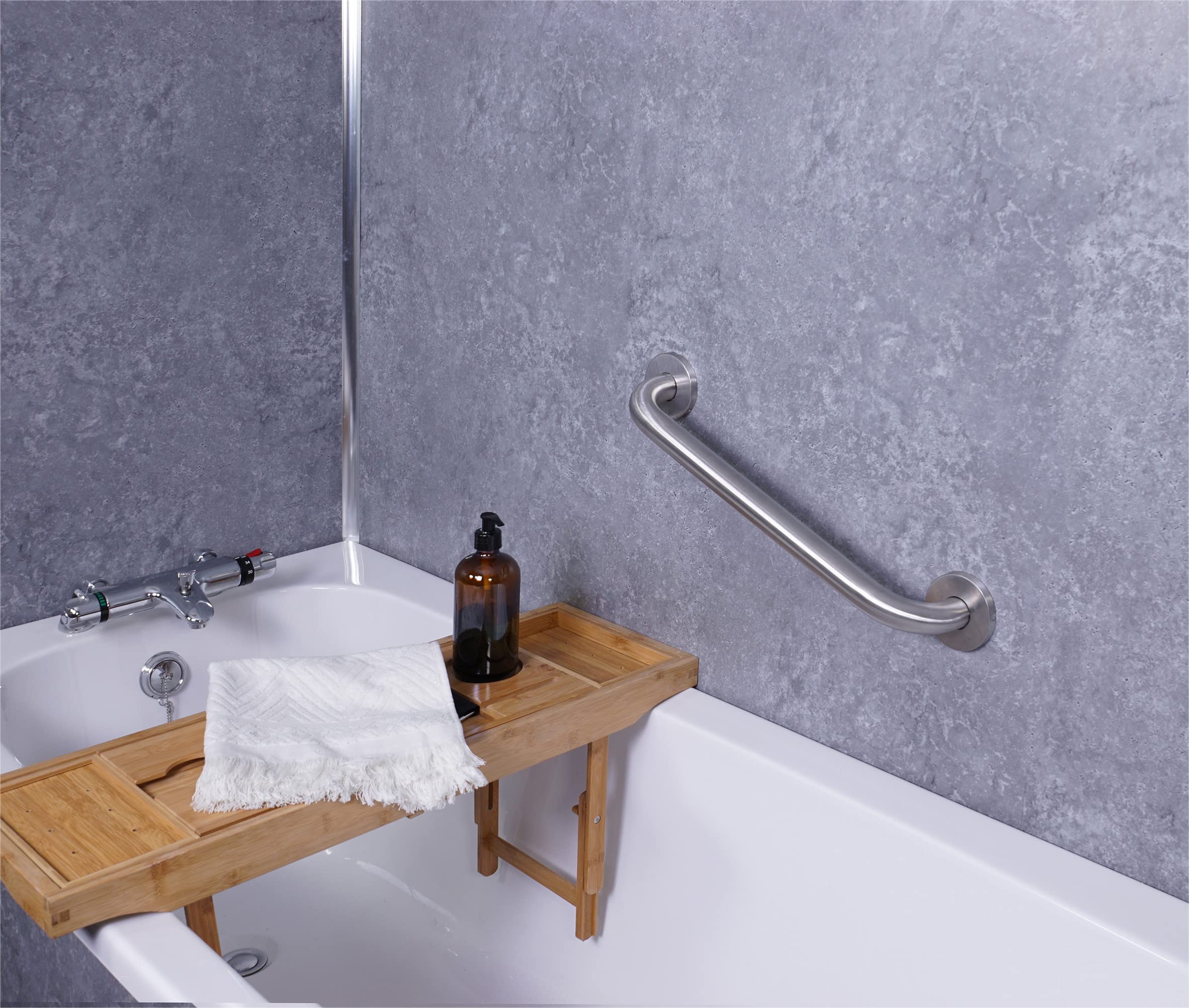 Aidapt Maniglia di sicurezza per bagno in acciaio inossidabile, finitura in acciaio spazzolato, resistente alla ruggine, per vasca da bagno e doccia, aiuto per disabili, anziani e bambini, aiuto per