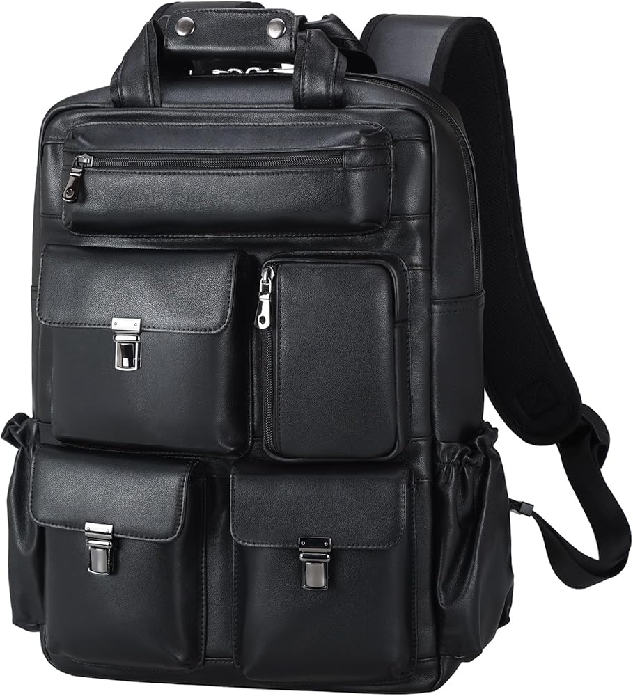 【masa】 Amazon.com: Masa Kawa Black Leather Backpack for Men 15.6 Inch