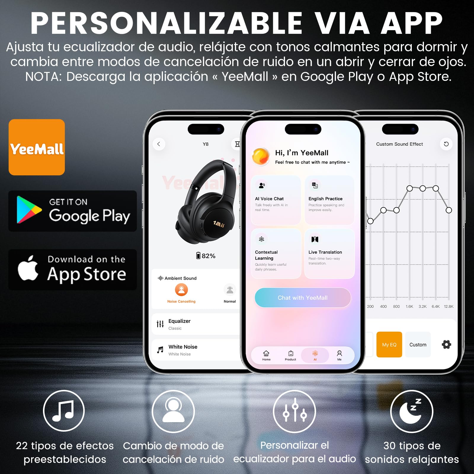 1Mii Y8 Cascos Bluetooth 6.0 Inalámbricos con ANC Híbrido, LDAC Hi-Res | Auriculares Diadema con Cancelación de Ruido Activa, 100H Autonomía, Graves Profundos, EQ con App, Plegables y Cómodos