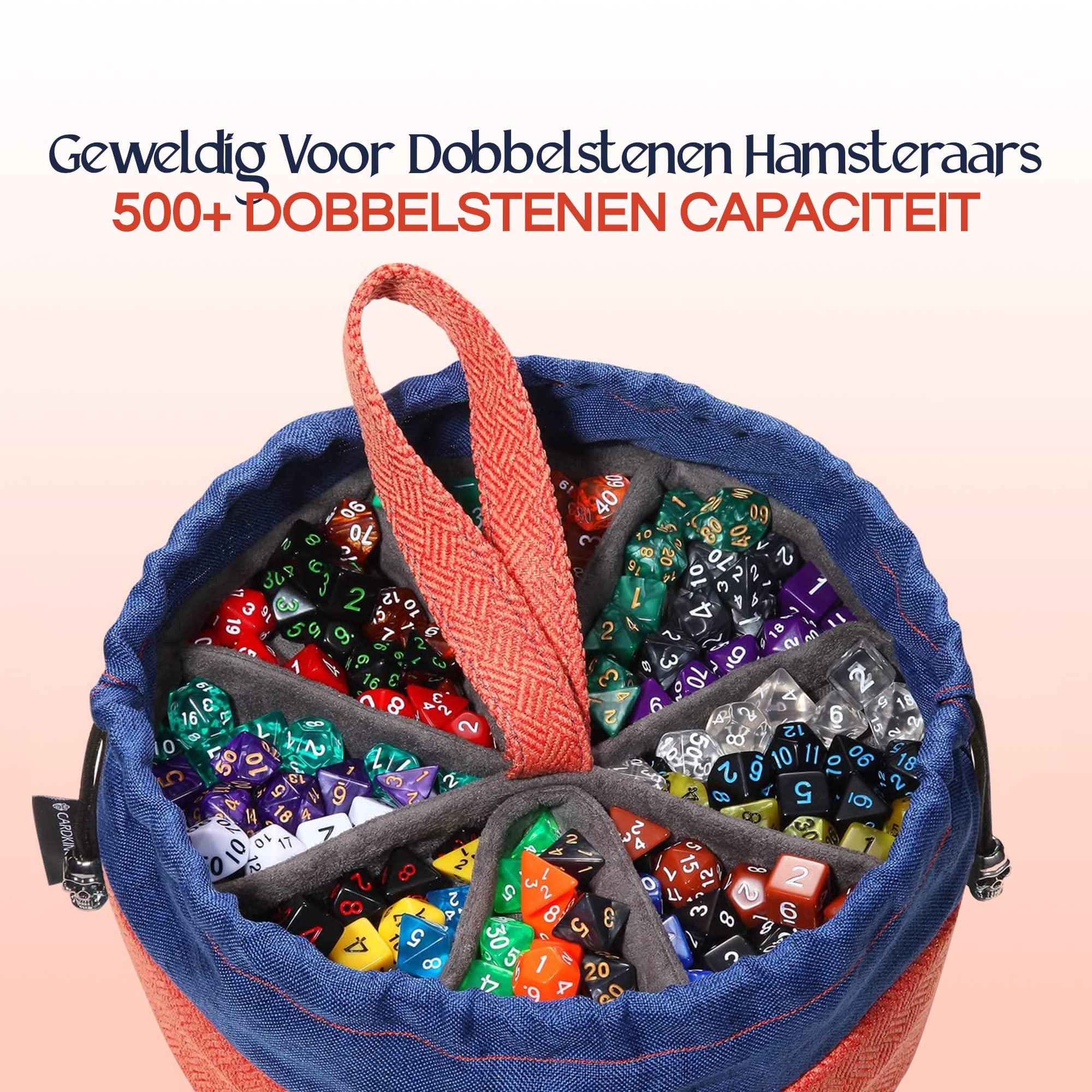 CardKingPro Monstrous - Dobbeltas met 8 vakken - Grijs/Groen - Enorme capaciteit voor 500 dobbelstenen - Geweldig voor dobbelsteenverzamelaars