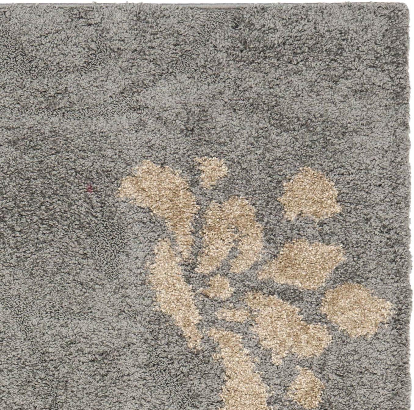 SAFAVIEH Florida Shag Collection Runner Rug - 2'3" x 7', Grey & Beige, Floral Design, Non-Shedding & Easy Care, 1.2-inch Thick Ideal for High Traffic Areas in Living Room, Bedroom (SG464-8013)