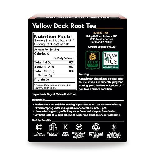 Miniatura 2 de Buddha Teas Té orgánico de raíz de muelle amarillo - OU Kosher, USDA orgánico, CCOF orgánico, 18 bolsas de té sin blanqueador