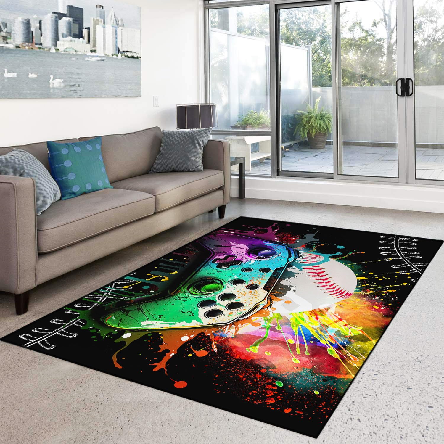 HOSIMA Teppich Mit Graffiti-Spielkonsolen-Aufdruck,Weiche,rutschfeste Unterseite,Kurze Teppiche für Küche,Terrasse,Schlafzimmer,rutschfeste Bodenmatte,Kurzflorige,Flauschige Matte(120 * 160)