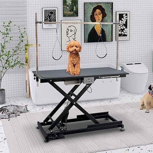 MUPABUY Pet Dog Grooming Table 49.6” Adjustable Professional Trimming Table with Arms,Noose for Large Cat Shower Table, Maximum Capacity Up to 300LBS, Black