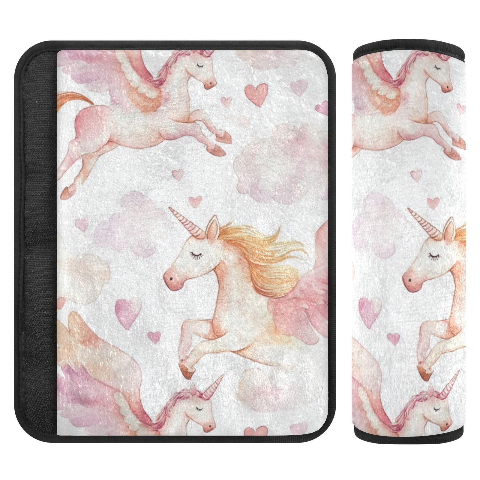 Seat Belt Covers 2 Pack Flying Unicorn Car Seat Strap Covers Super Soft Clouds Hearts Car Seat Neck Cover for Boys Girls Adults Babies M