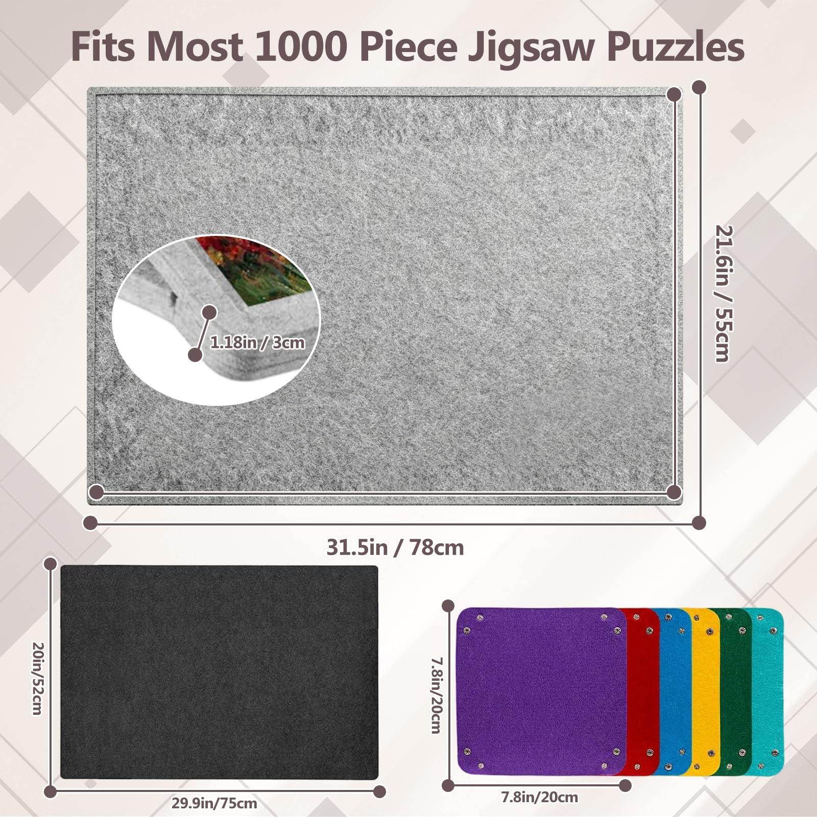 Przenośna deska do puzzli, 1000 elementów, mata do puzzli z regulowanym stojakiem, 6 przegródek do sortowania i etui ochronnego, filcowa deska do sortowania puzzli i organizerów