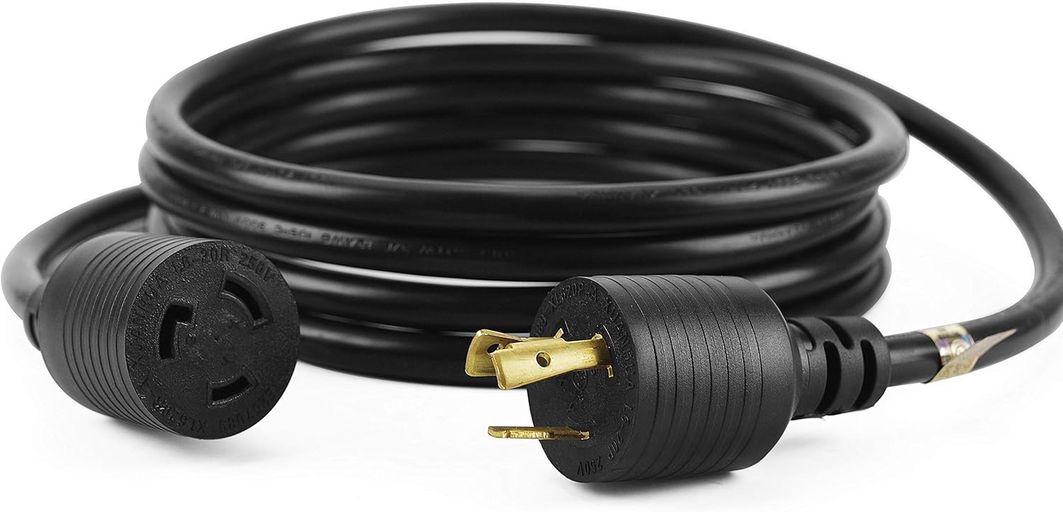 HENGYI L6-20P to L6-20R Heavy Duty Generator Locking Power Cord,Generator Extension Cord, SJTW 12GUAGE,125/250V,20A,Black,3 Prong,10FT