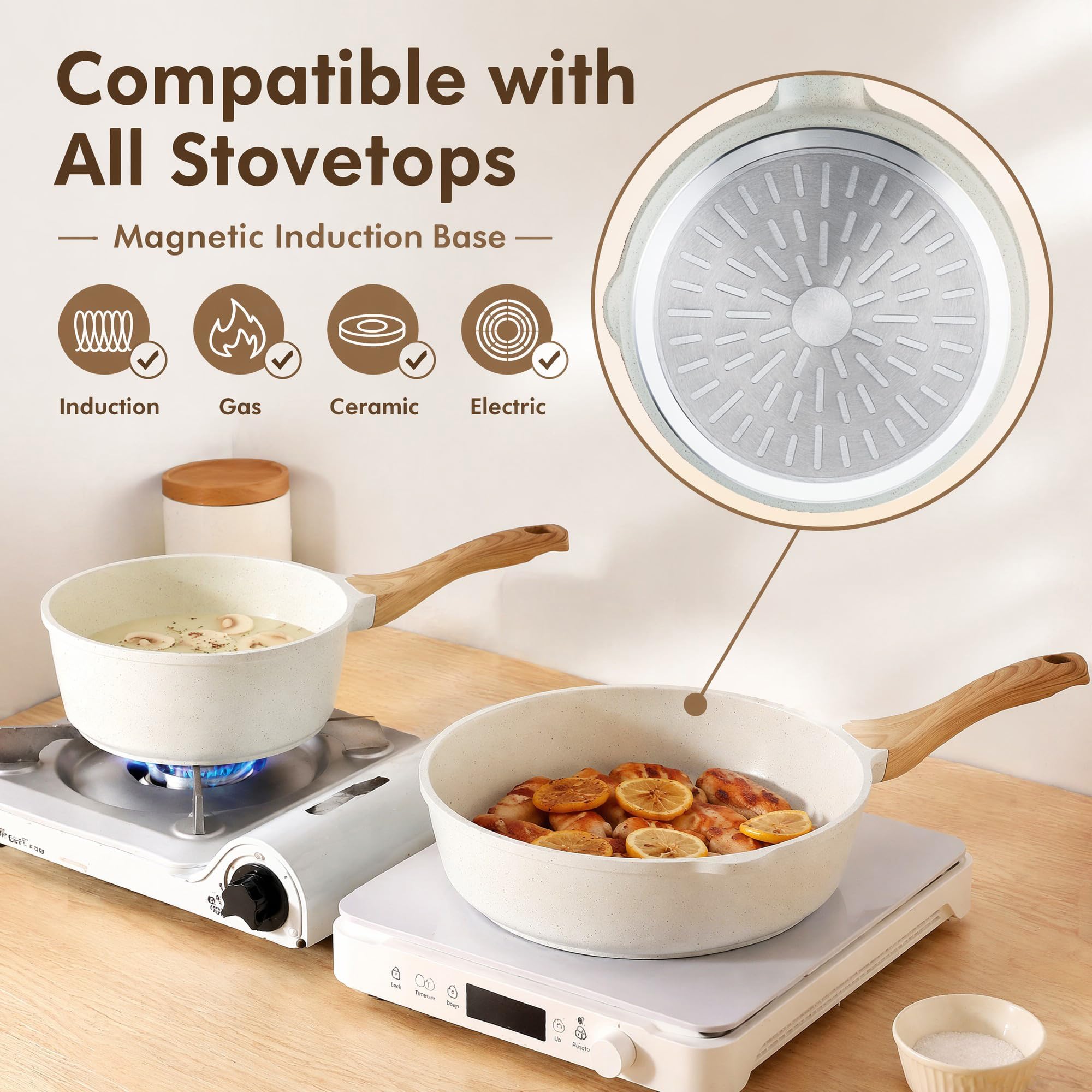 SENSARTE 13 Pièces Set Casseroles et Poêles, Revêtement Céramique Antiadhésif Sain, Tous Feux (Induction/Gaz), Manches Isolantes, Nettoyage Facile