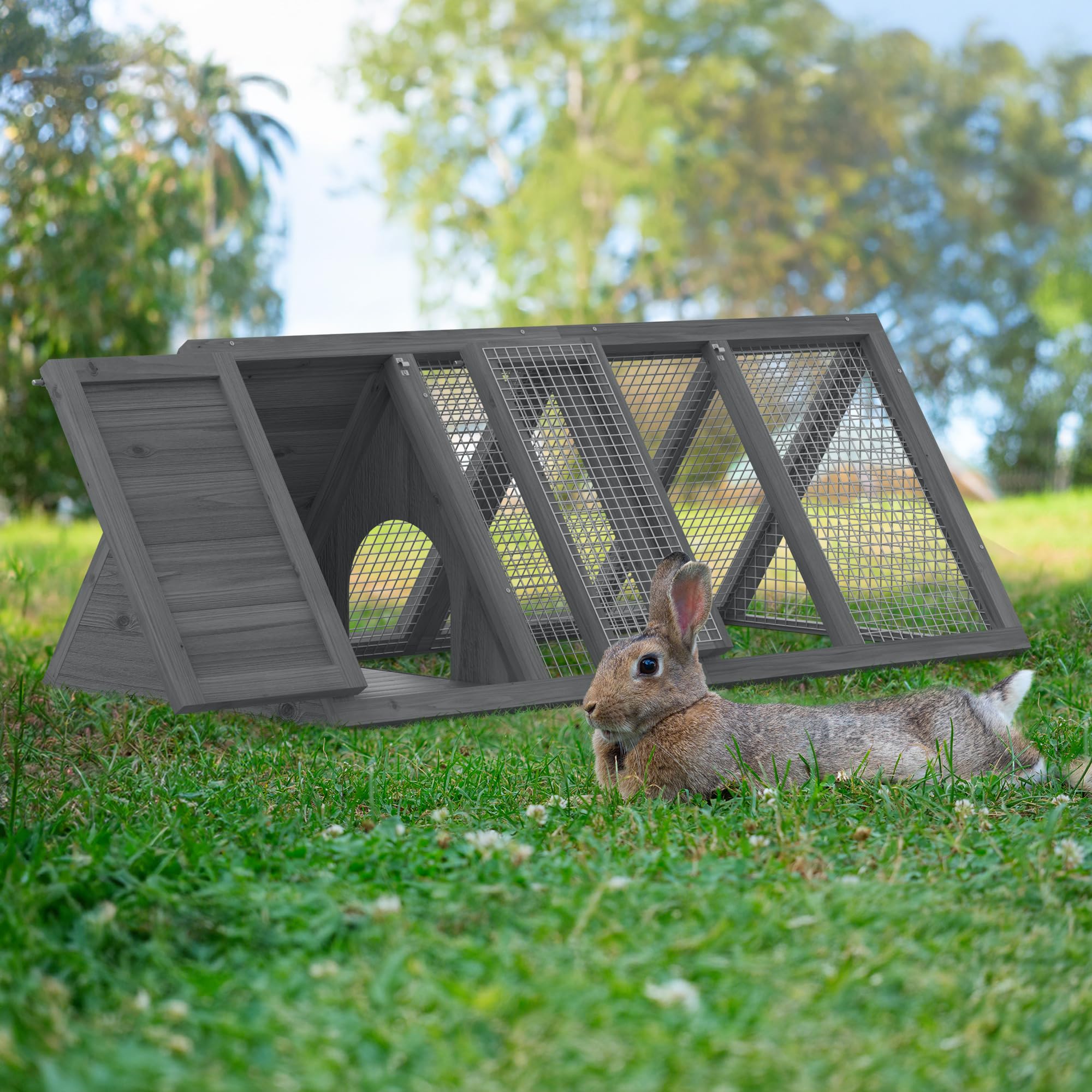 Jaula para conejos, gallinero pequeño para exteriores, jaula de codorniz con marco en A con 2 puertas y jaula de corral, jaula triangular de madera con alambre de ventilación para animales pequeños