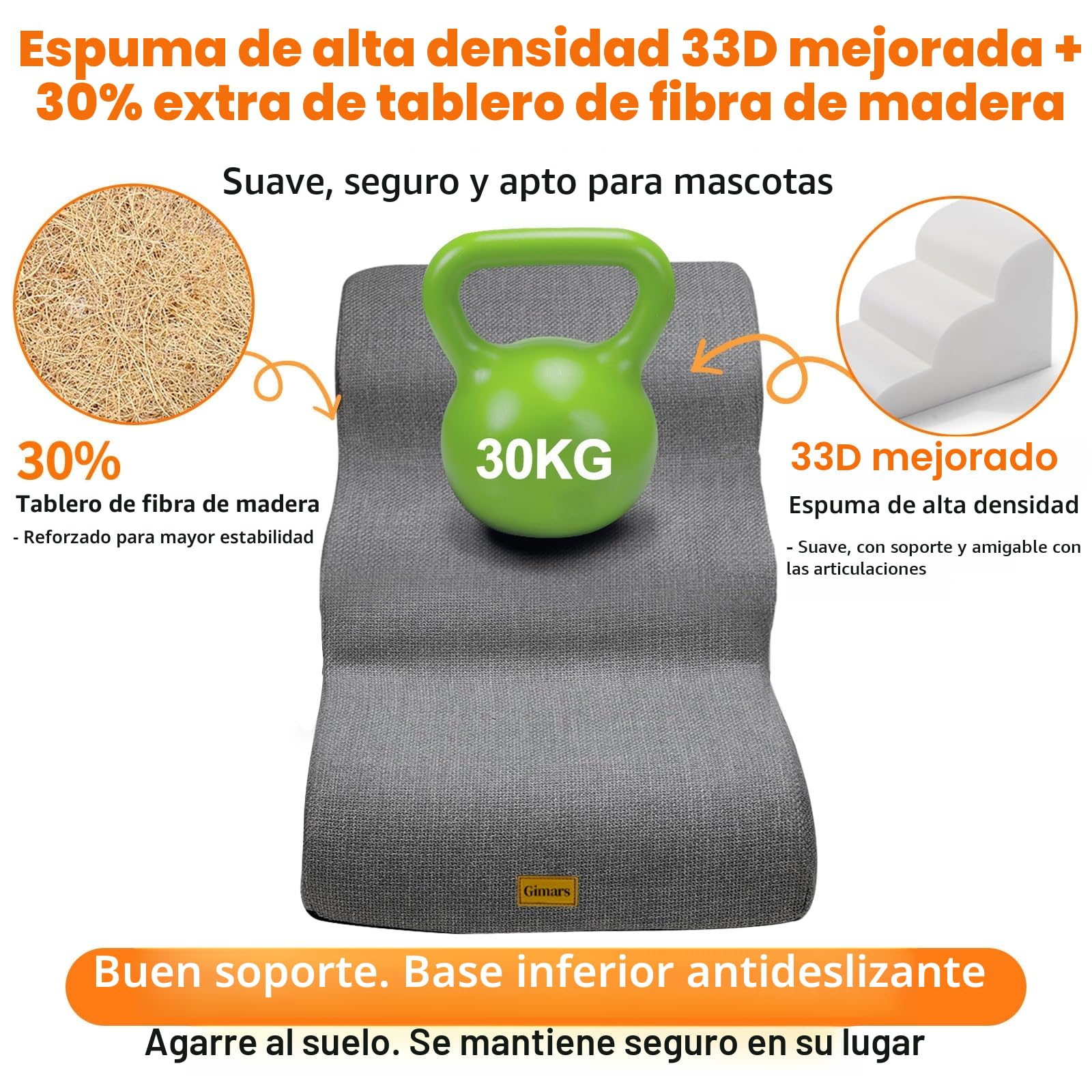 Gimars Escalera para Perros con Espuma 30D, 3 escalones estables de 40 cm, Funda Lavable, Base Antideslizante, rampa para Perros pequeña, Escalera Perro para Cama, sofá, Coche