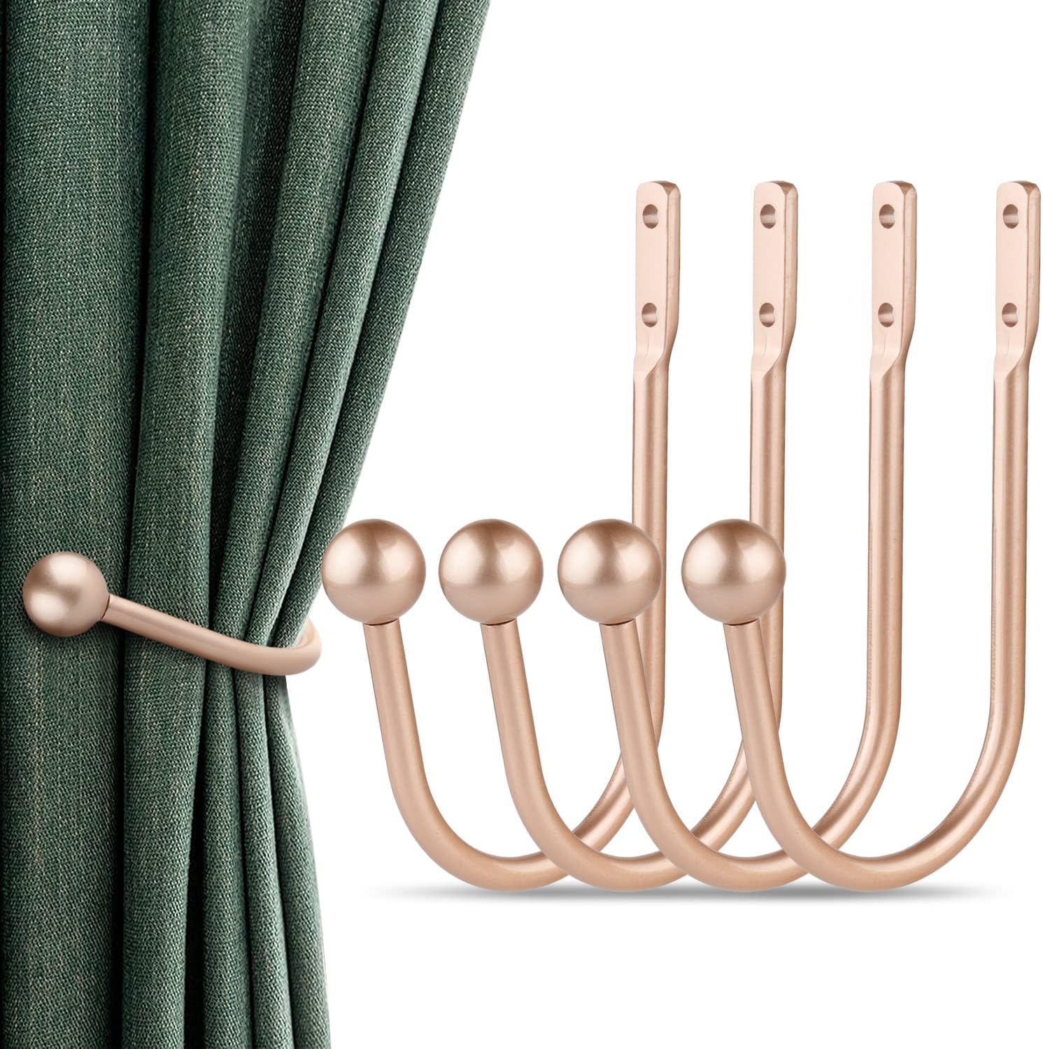 LAMATY Curtain Holdbacks, 4PCS Curtains Holder Wall Mounted Drapery Tiebacks Retro Window Hook for Home Decor, Golden