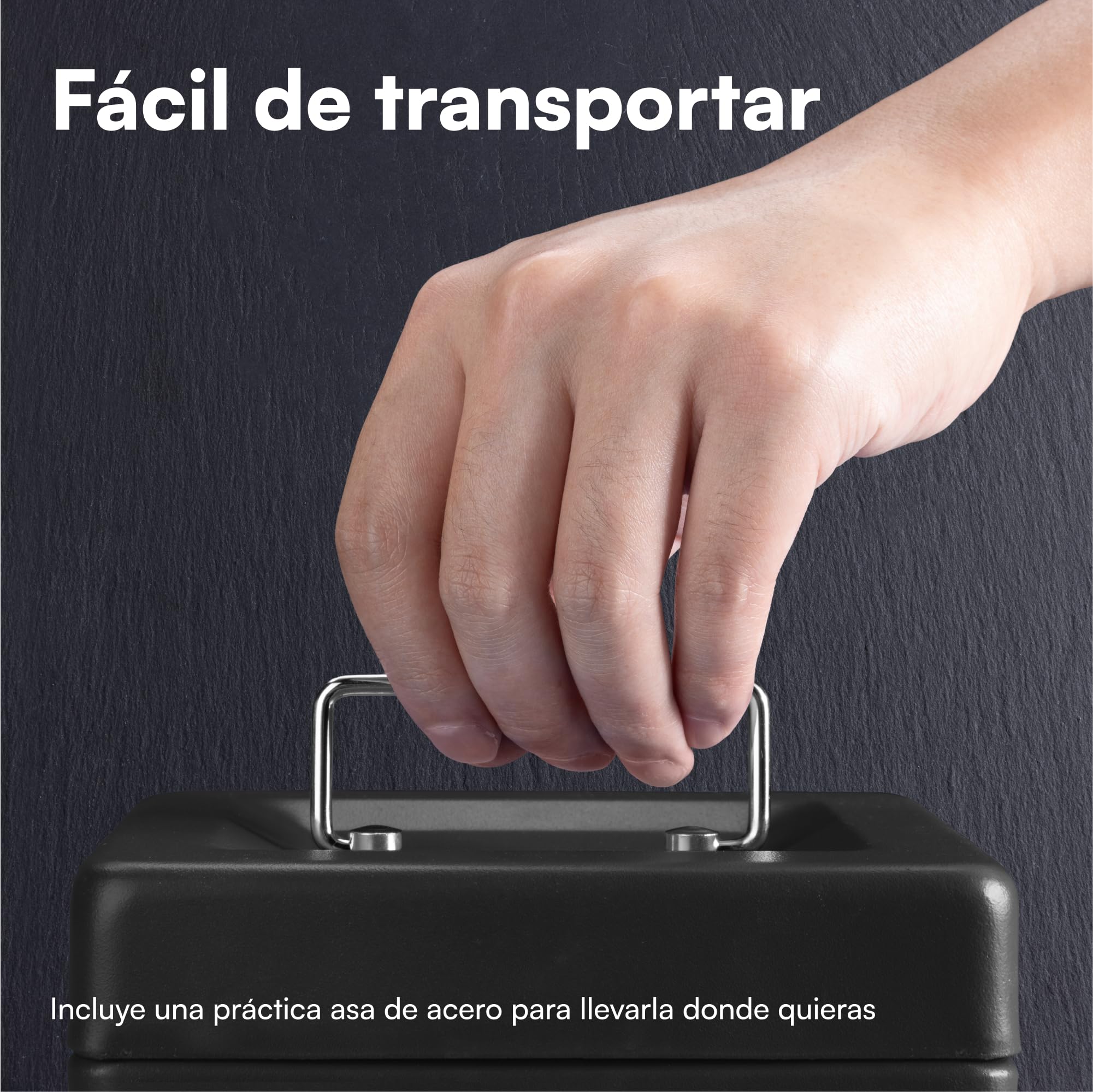 Caja de caudales H&S®, de acero, con cierre y dos llaves, 15 cm, color negro