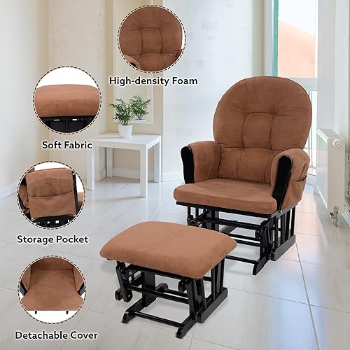 Miniatura 4 de Juego de mecedora y otomana para guardería, mecedora reclinable con otomana, silla mecedora para lactancia materna para habitación de bebé,