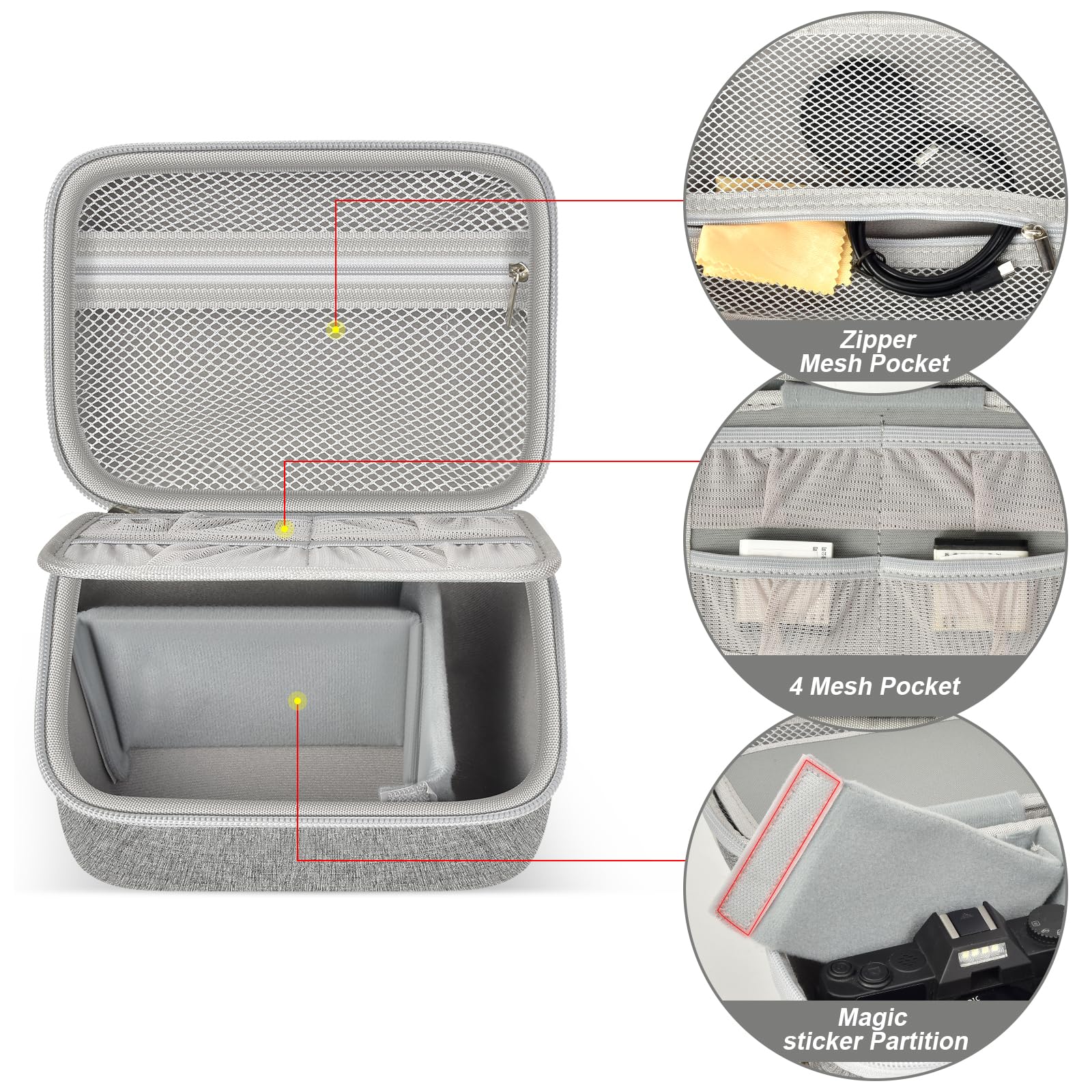Funda para cámara KODAK/NIKICAM/para AOREGRE/para VJIANGER 5K 4K cámara digital y organizador de almacenamiento para cámara de vlogging, negro (solo caja) (gris)