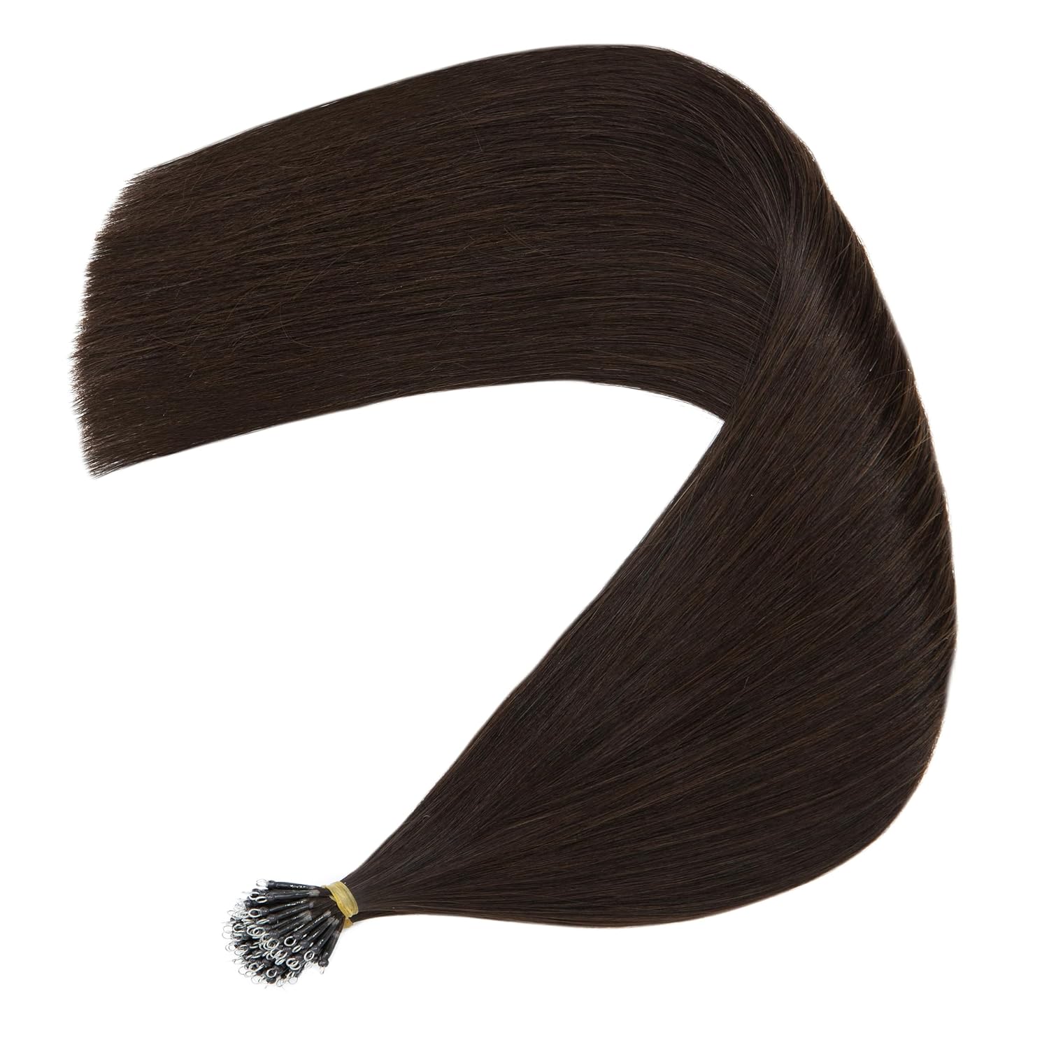 Hairro Nano Beaded Hair Extensions Nano Ring Human Hair Extensions Cold Fushion Tipped Real Hair Micro Beads Links Hairpiece For Women 16inch 50g/PACK #02 Dark Brown
