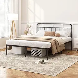 Estrutura de cama queen size de 30 cm com cabeceira minimalista, base de plataforma de metal com ripas de metal fortes, base de colchão para armazenamento embaixo da cama, fácil montagem,