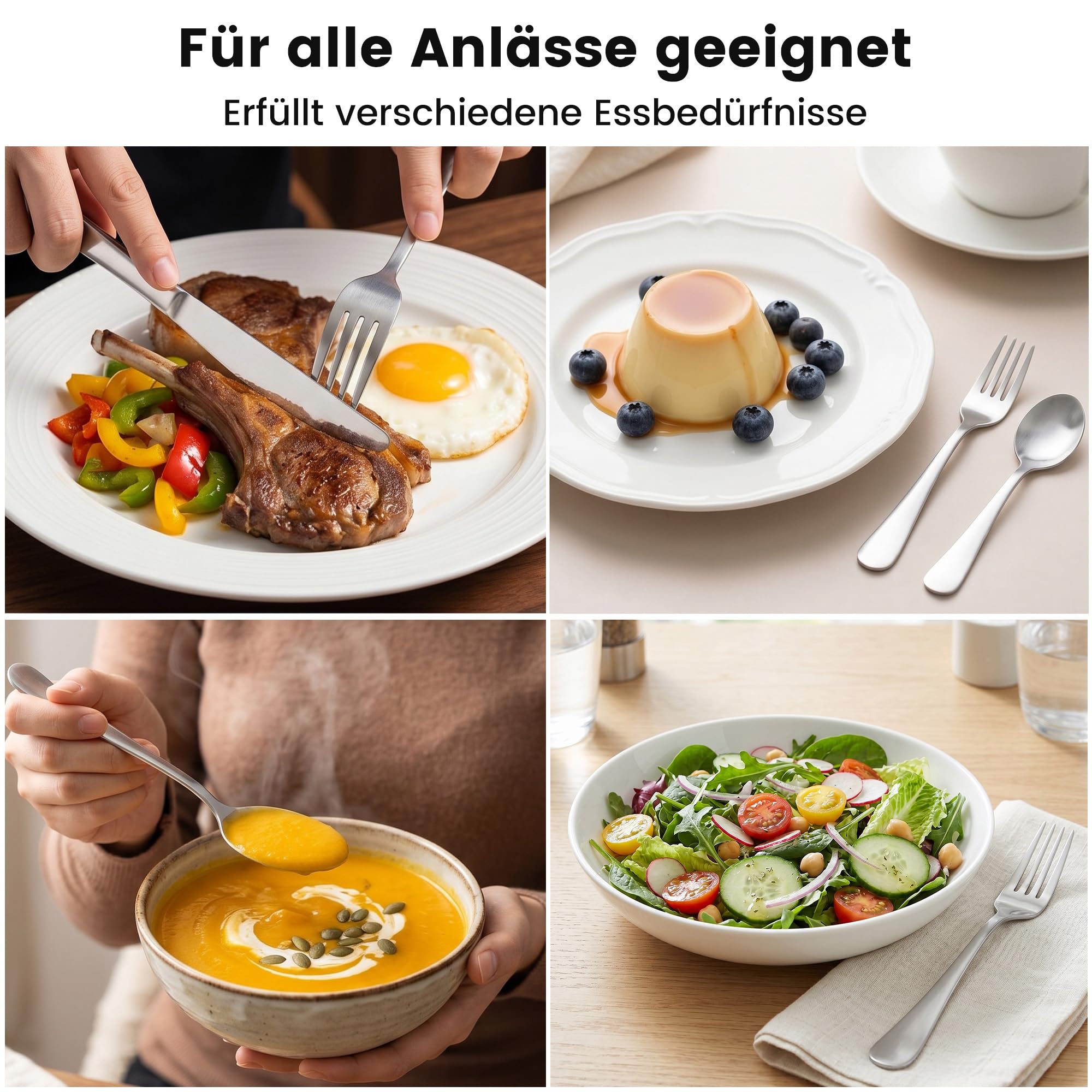 Besteckset 30-teilig für 6 Personen, Hochwertiges Besteck Set aus Edelstahl, Essbesteck Set mit Löffel, Gabel und Messer für Alltag und Gäste, Silber