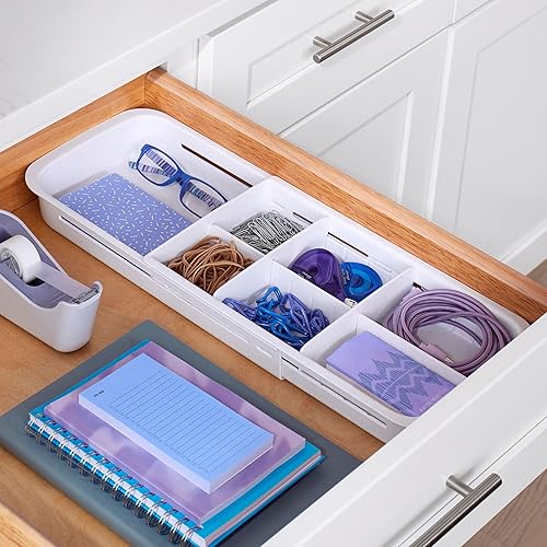 Miniatura 7 de YouCopia DrawerFit - Bandeja deslizante para cajones con divisores ajustables, organizador de almacenamiento de cocina expandible, color blanco