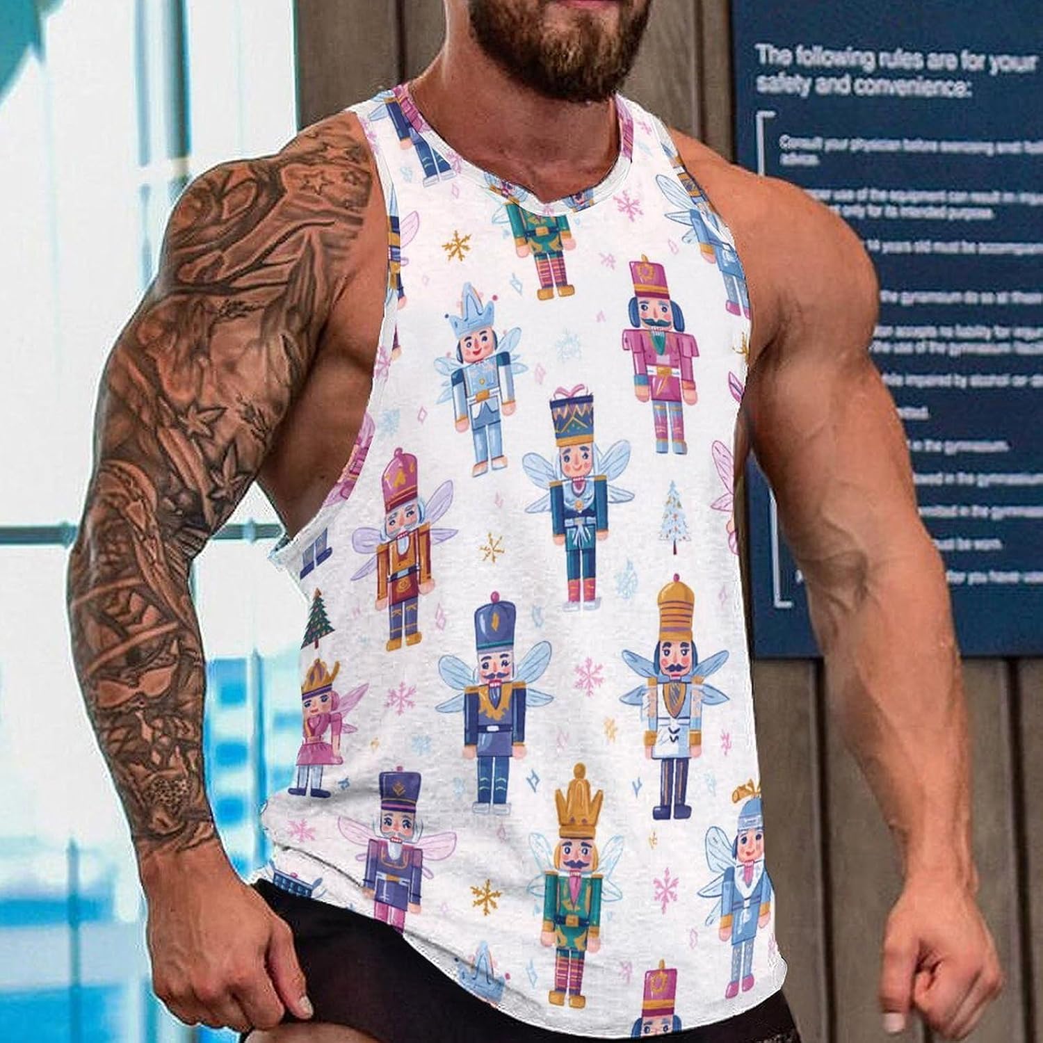 Christmas Nutcracker Men's Tank Tops Sleeveless Muscle T-Shirt | Print,Muscle Shirt,for Athletic Running Gym,Workout Shirts,Tee Shirts