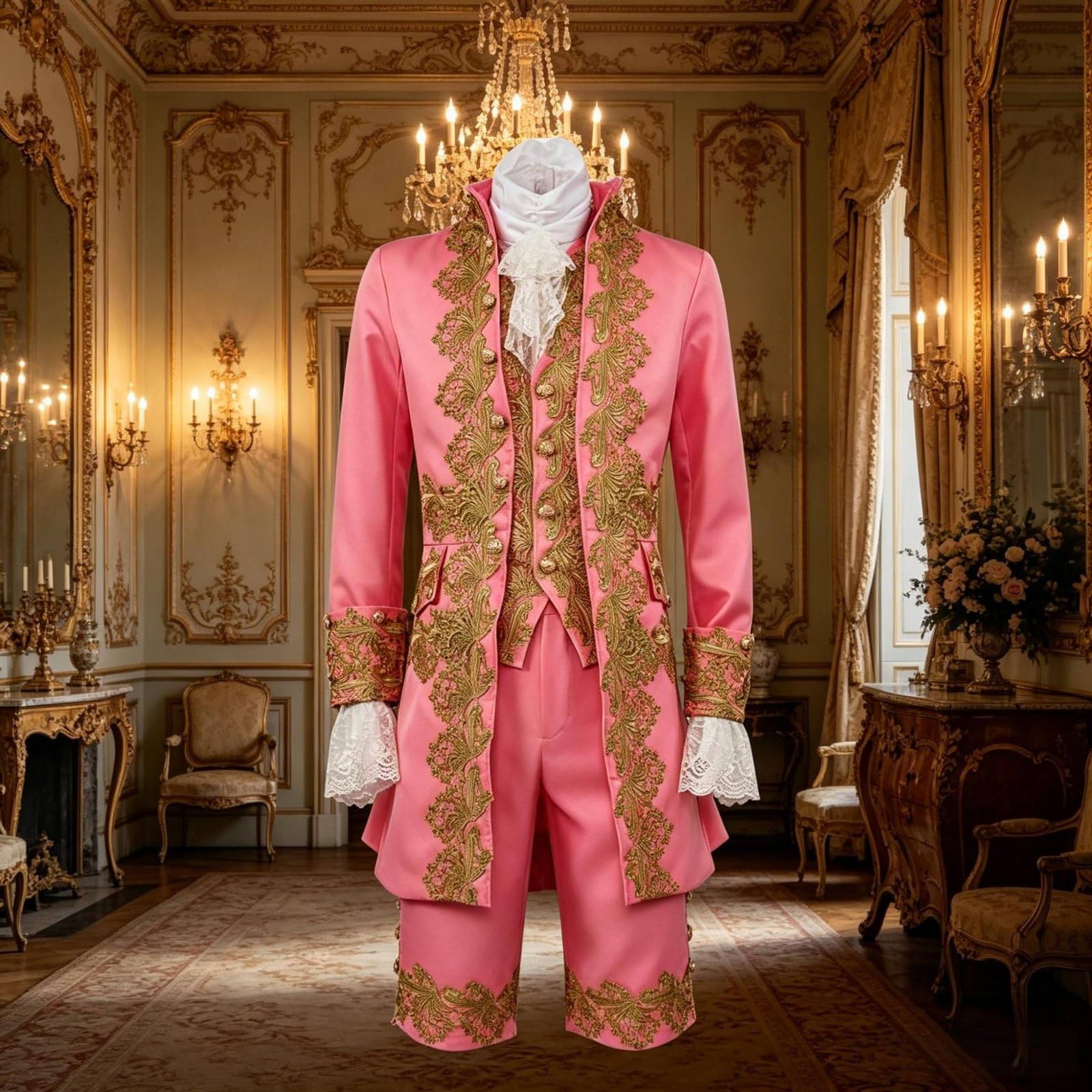 Prince Costume Outfit Costume Prince Médiéval Tenue Royale Ensemble Historique Vêtements de Cosplay Tissu Polyester à Manches Longues avec Détails, Rouge Foncé, XS
