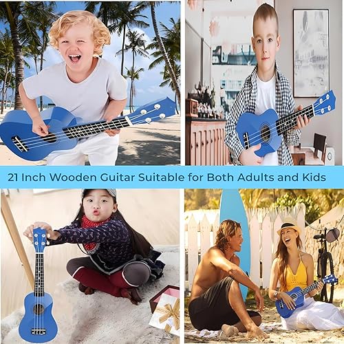 Miniatura 5 de Guitarra acústica para niños, guitarra acústica de madera de 21 pulgadas para niños pequeños, guitarra musical, instrumentos, ideal para regalos de