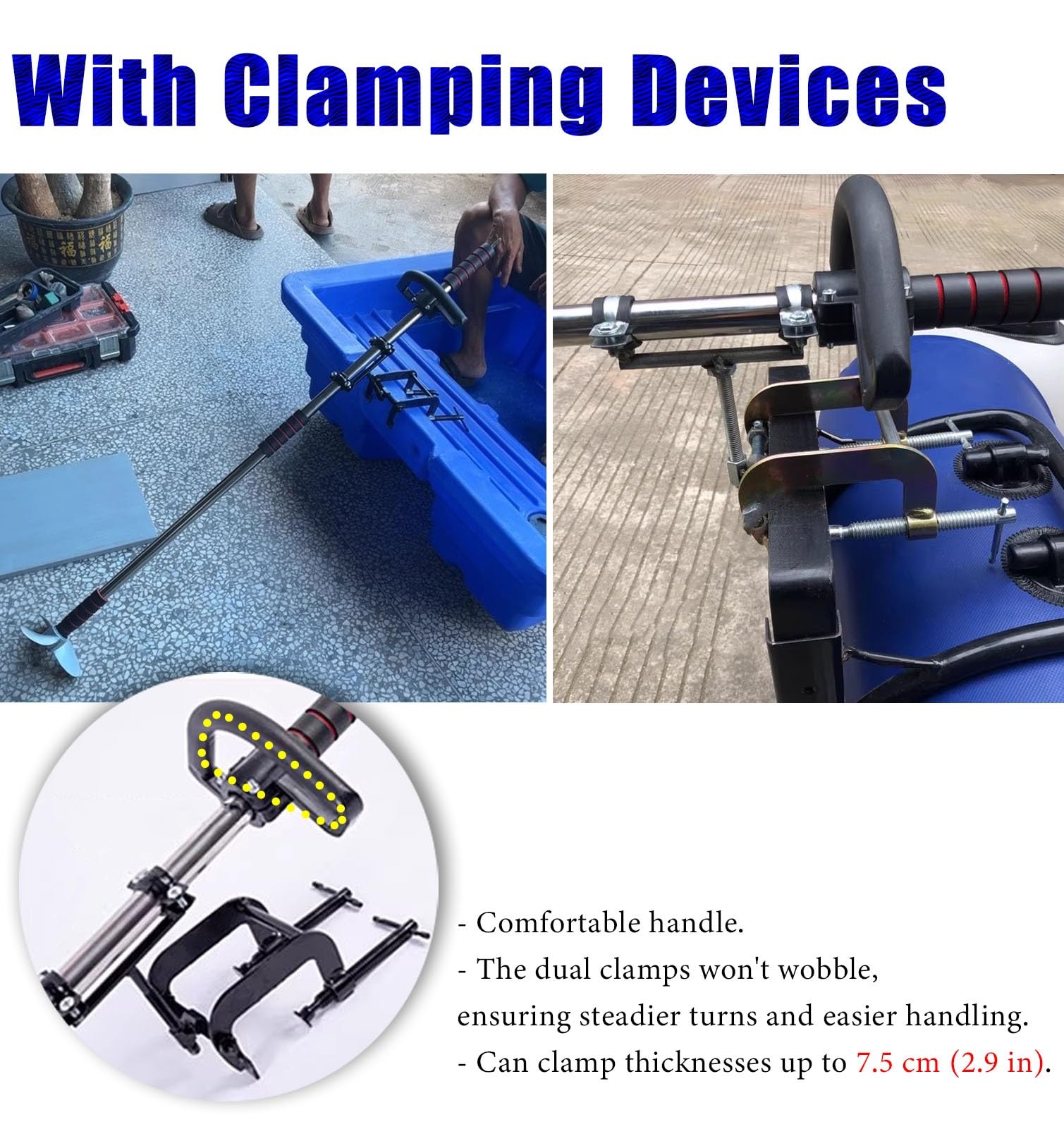 Motore Fuoribordo Kit Elica per Barca a Motore a Trazione Idraulica, Motores Elettrico di Emergenza per Barca a Traina, Propulsore Portatile Orientabile per Kayak(With Clamp,L-125cm(49 1/4"))