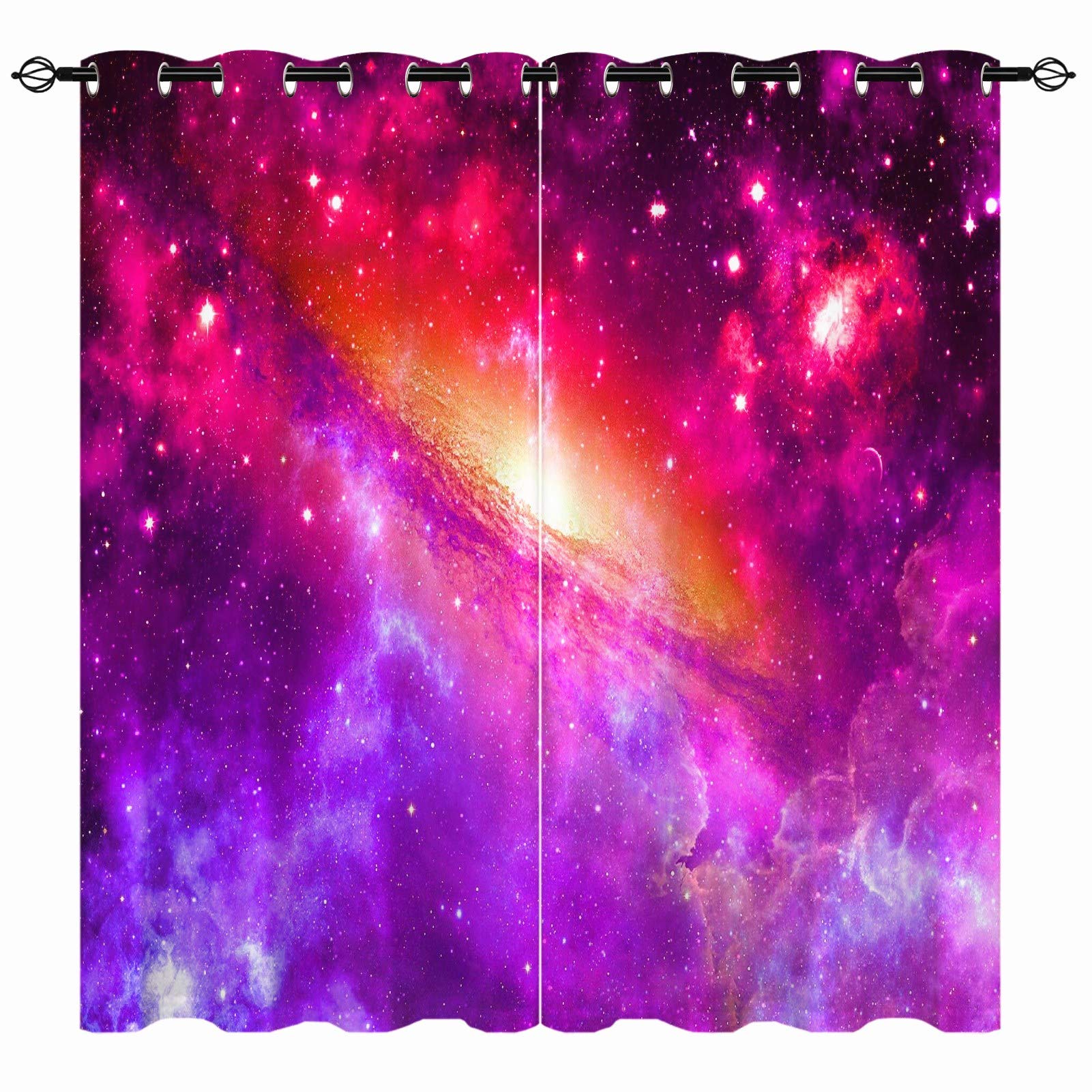 YUANZU Galaxy Curtains, Space Universe Nebula Starry Sky Planet Stars Print 3D Pattern Eyelet Thermal Insulated Blackout Curtains for Kids Boys Girls Bedroom Playroom 2 Panels Each W75cm x D166cm