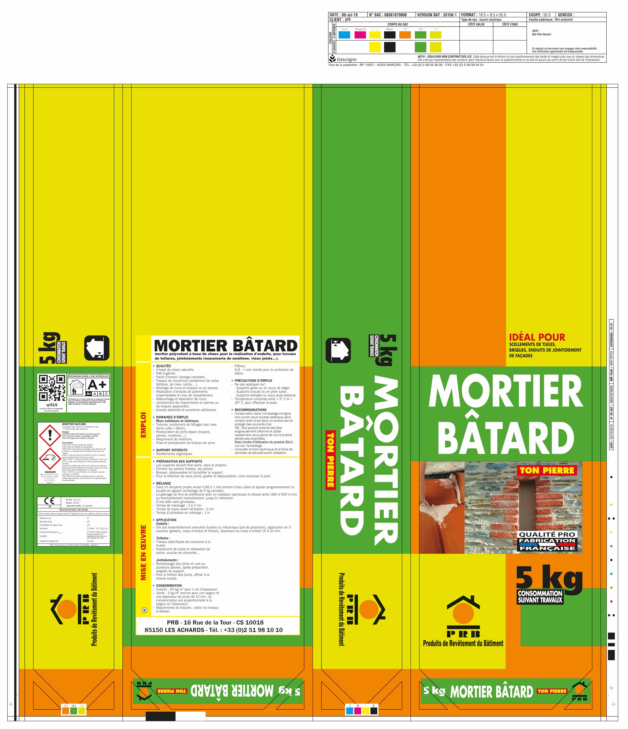 Mortier de Maçonnerie Polyvalent 5kg - Ton Pierre - Mélange Ciment-Chaux pour Maçonnerie, Enduits et Rénovation Intérieur/Extérieur