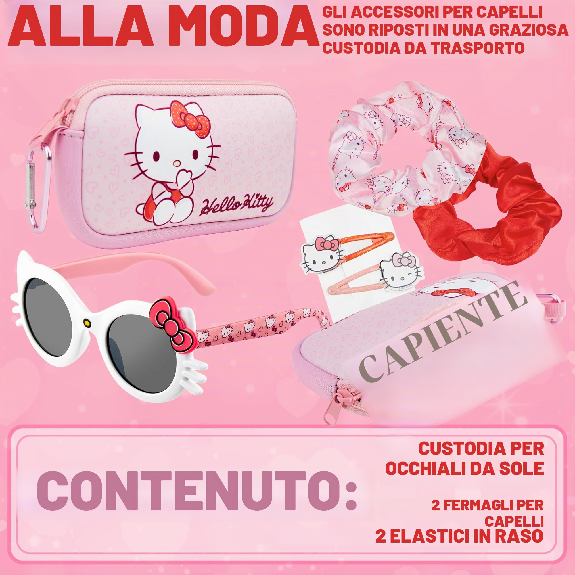 Get Trend Set Occhiali da Sole Protezione UV e Accessori Capelli Bambina con Borsa Piccola Mollette Capelli Scrunchies Borsa