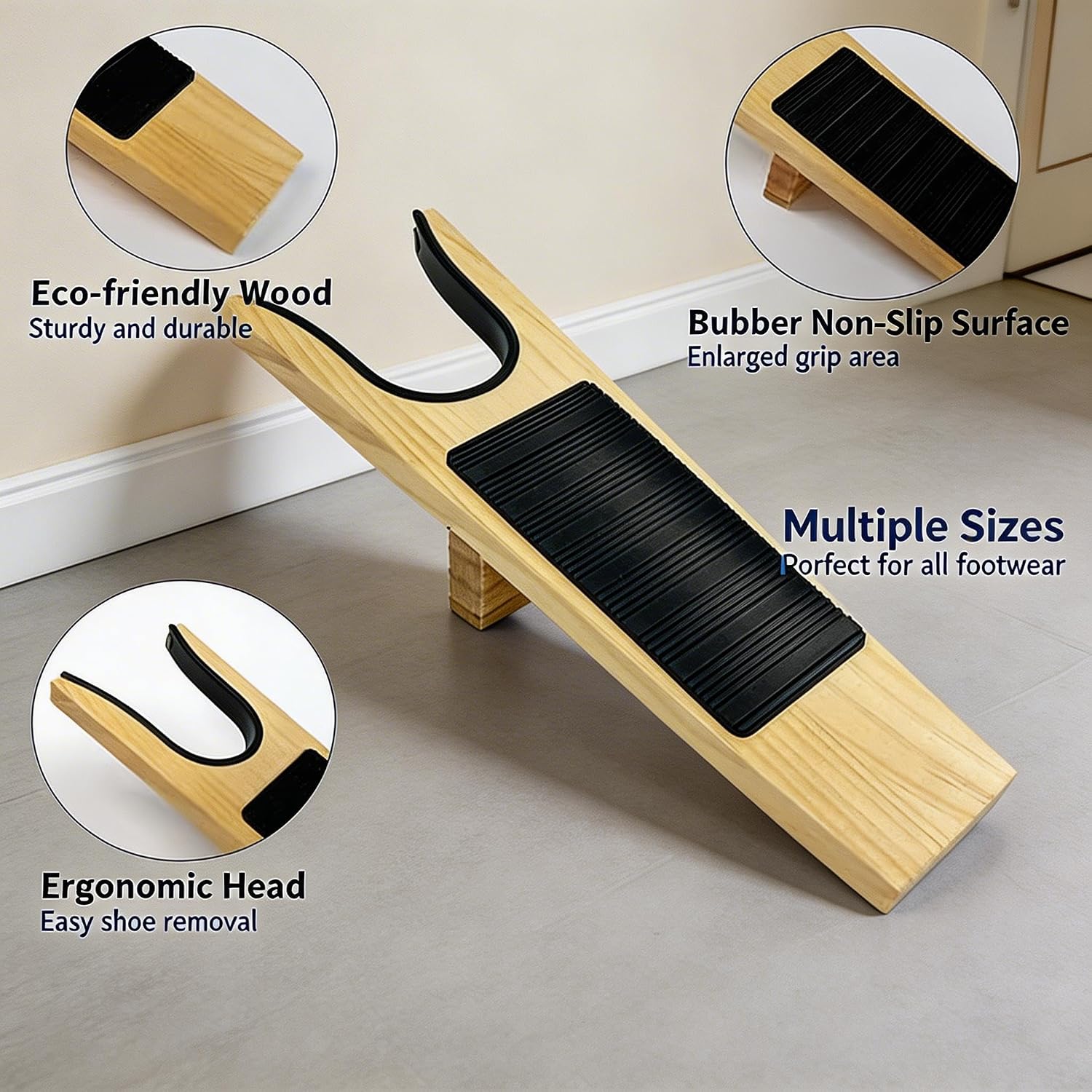 Boot Jack- Wide Opening Design for Effortless Boot Remover, No Bend Needed with Shoe Horn, Wooden Shoe Remover with Non-Slip Base, Perfect for Seniors & Adults